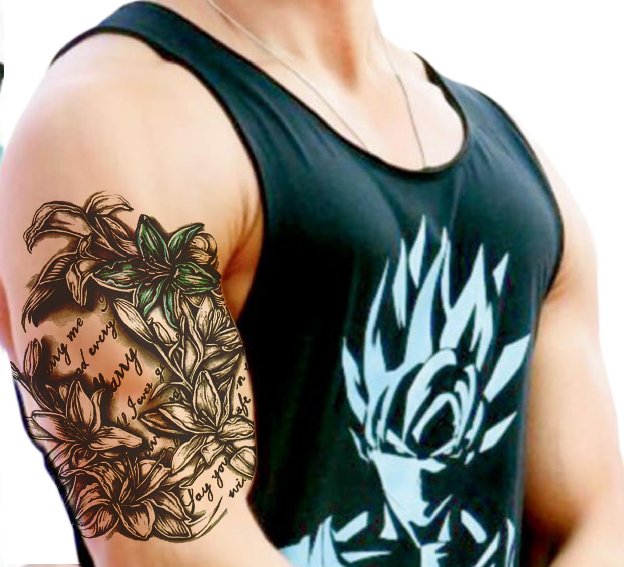 Waterproof Temporary Tattoo Stickers for Men & Women - Realistic 3D Designs (Flowers, Butterflies, Stars, Wolves, Armbands) 21x15cm - Perfect for Parties, Halloween, Cosplay & Fashion Statements | TH-340