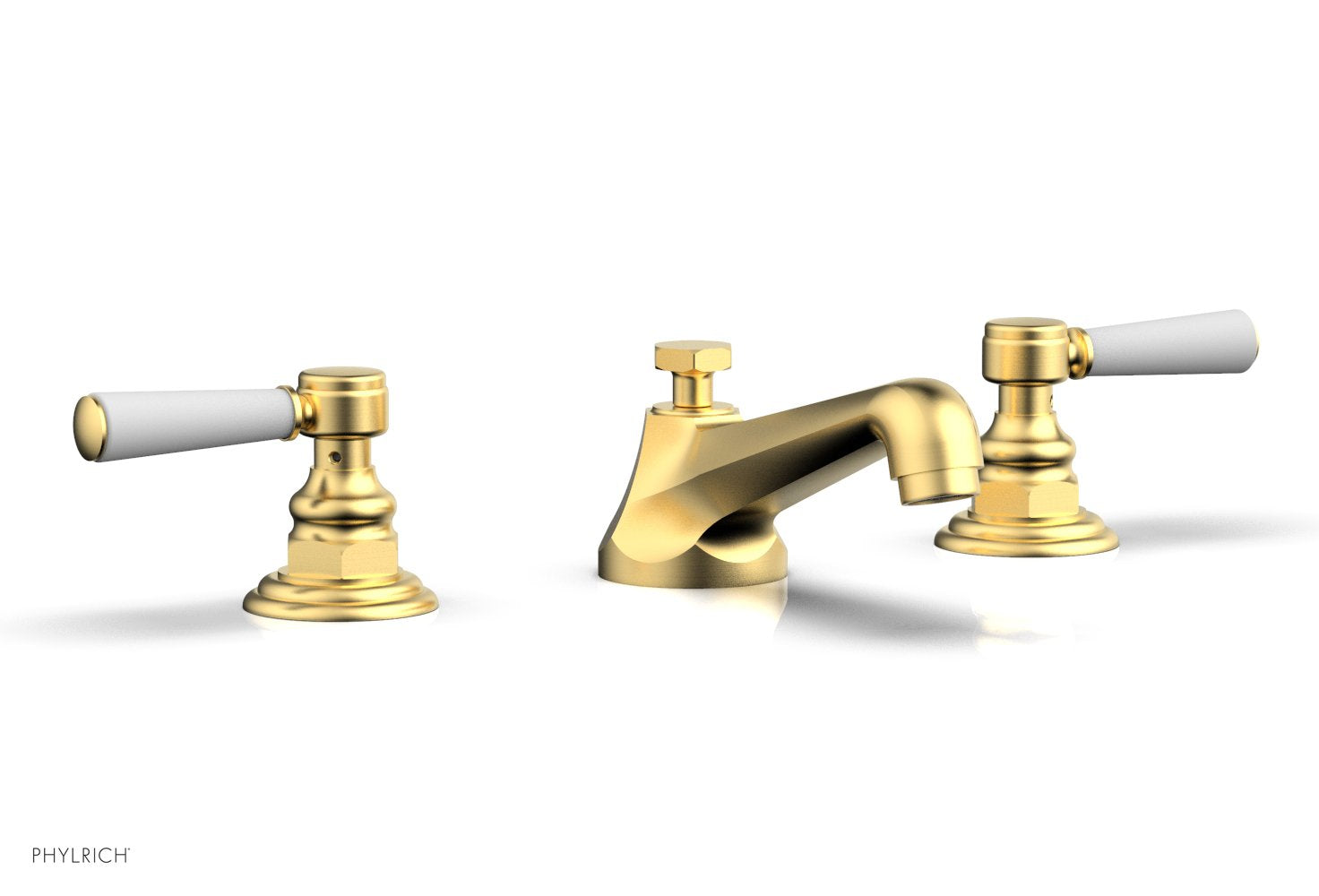 HEX TRADITIONAL Widespread Bathroom Faucet - Satin White Finish with Lever Handles (Model 500-02) - Perfect for Modern Vanities and Guest Bathrooms