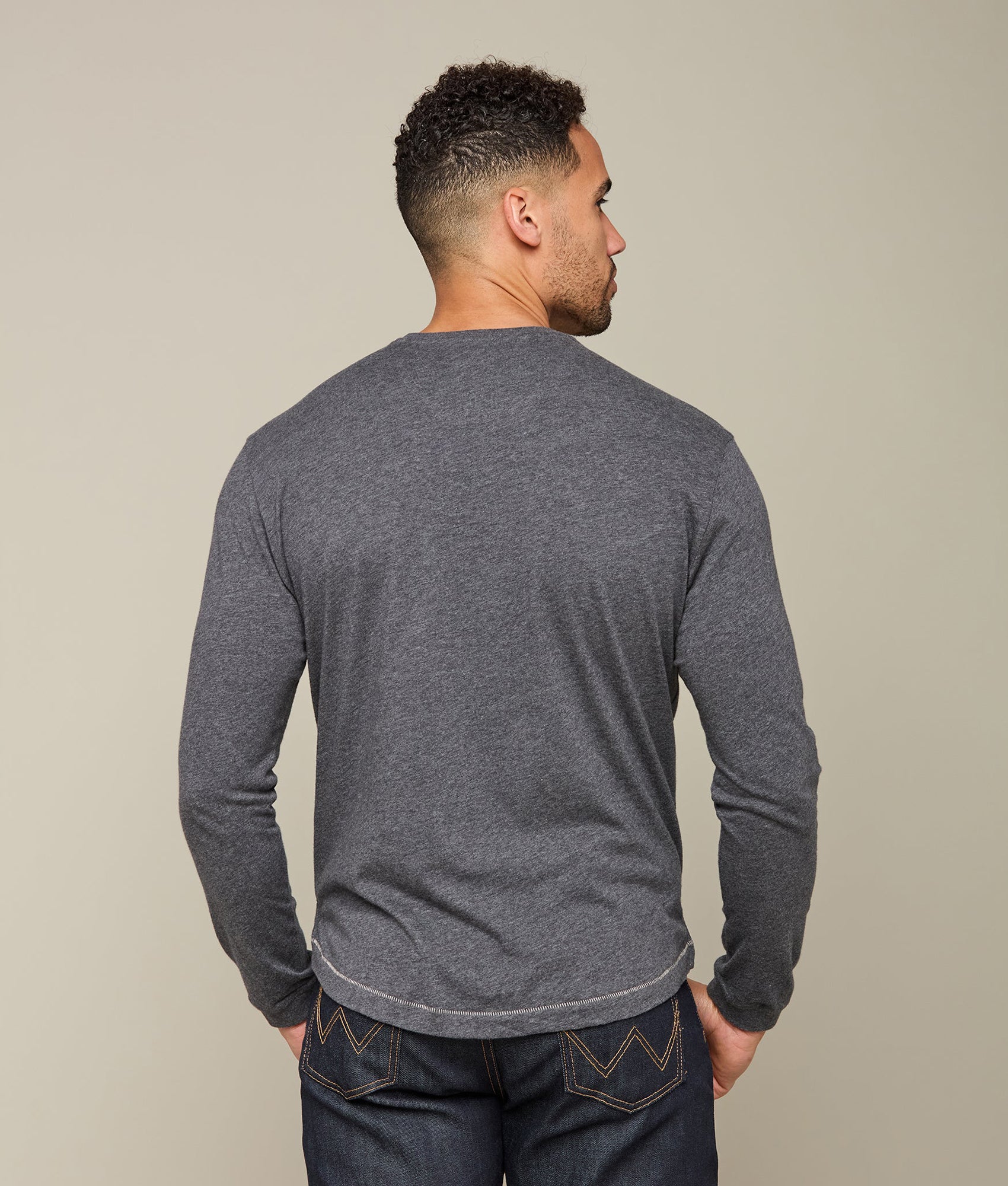 Long Sleeve Bar Stitch T-Shirt for Men & Women - Comfortable Grey Casual Tee - Perfect for Daily Wear, Workouts, and Layering