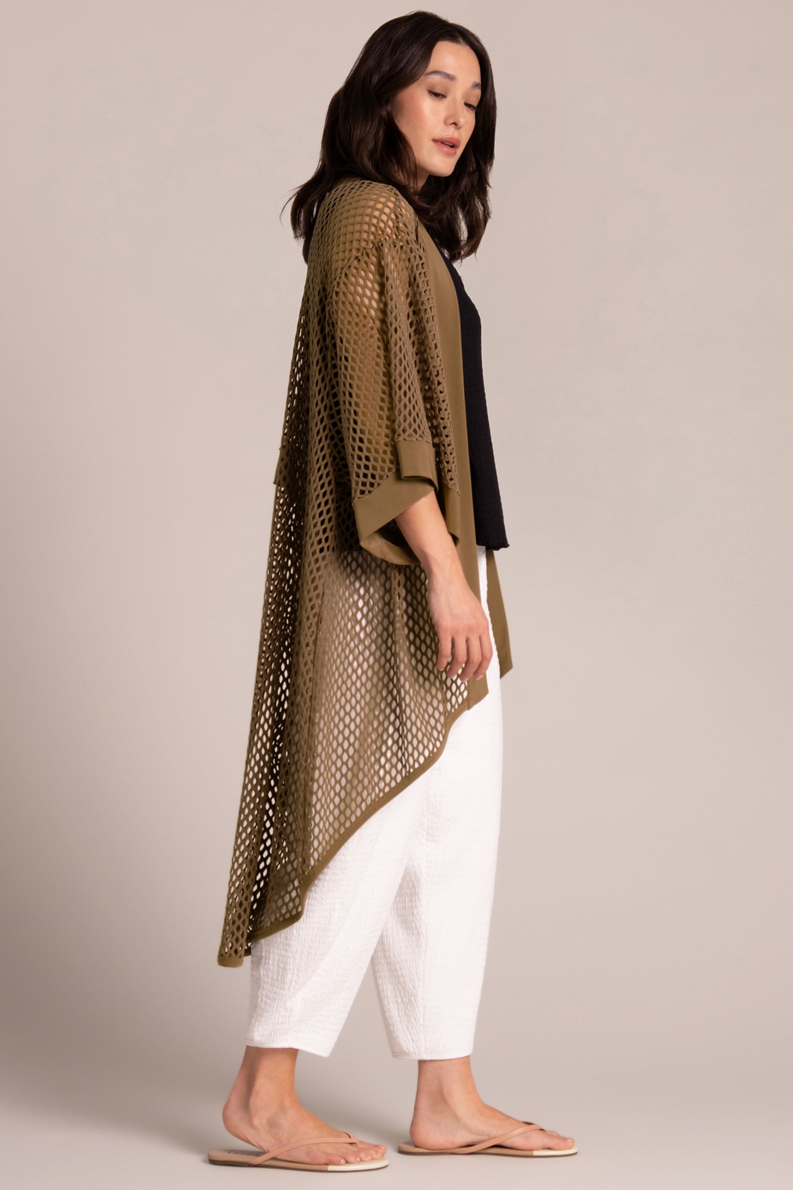 Honeycomb Kimono Cardigan - Sepia Brown Lightweight Open Front Cover Up for Women | Perfect for Beach, Lounge & Boho Outfits