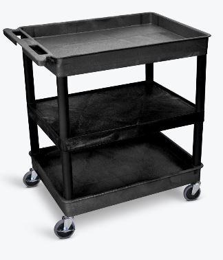 Luxor 3-Tier Large Black Utility Cart with Wheels - Perfect for Kitchen, Office, Garage Storage and Organization