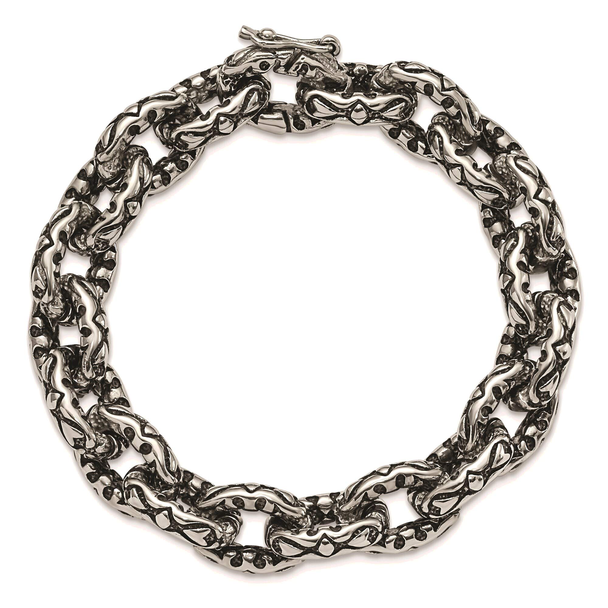 Bonyak Jewelry - Antiqued & Textured Stainless Steel Bracelet (8.25 Inch) - Durable & Stylish for Everyday Wear, Gifts & Special Occasions
