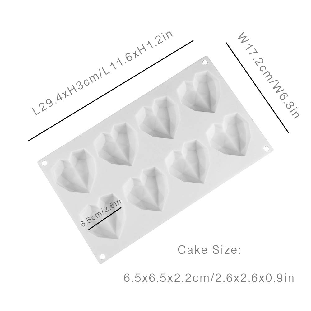 Beicemania® 3D Heart-Shaped Silicone Cake Mold - Small Chocolate & Mousse Baking Tin with White Diamond Design | Perfect for Valentine's Day, Birthday Cakes, and DIY Desserts