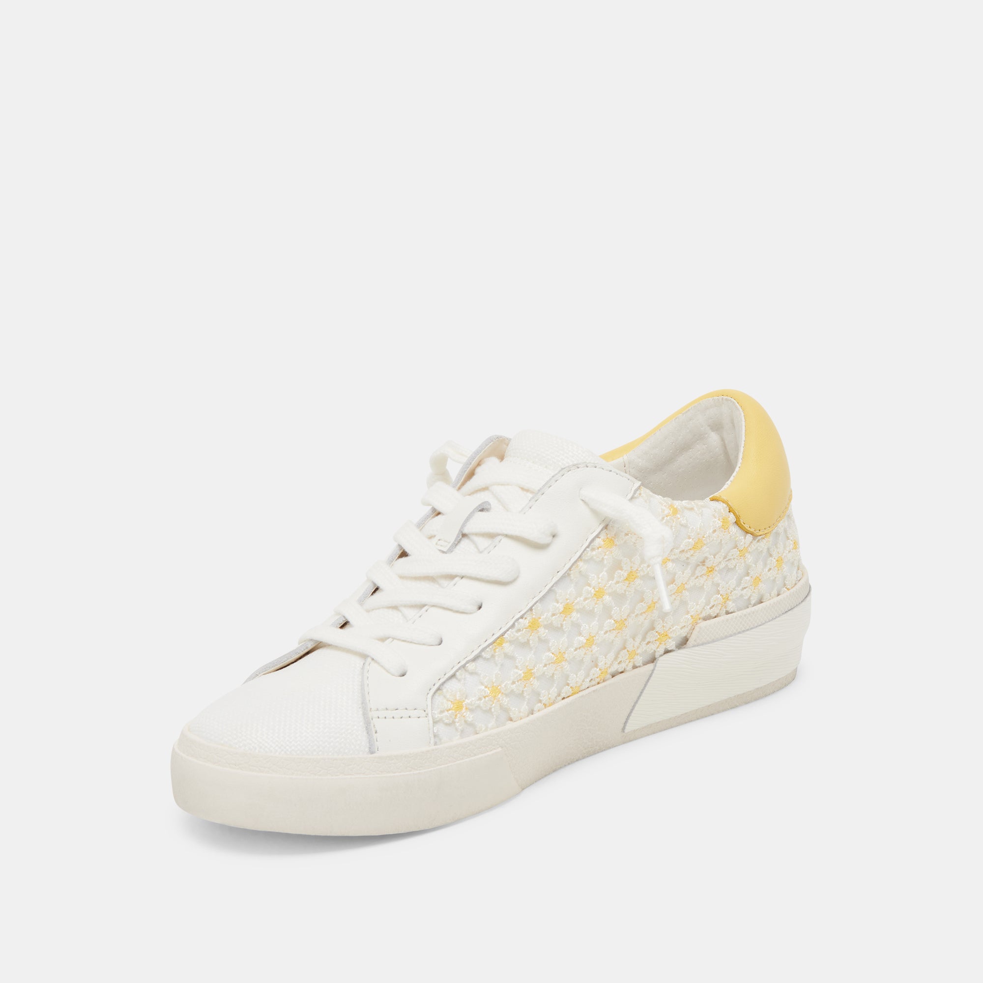 ZINA Floral Sneakers for Women - White & Yellow Floral Mesh Fashion Shoes - Comfortable Walking & Casual Outfit Pairing