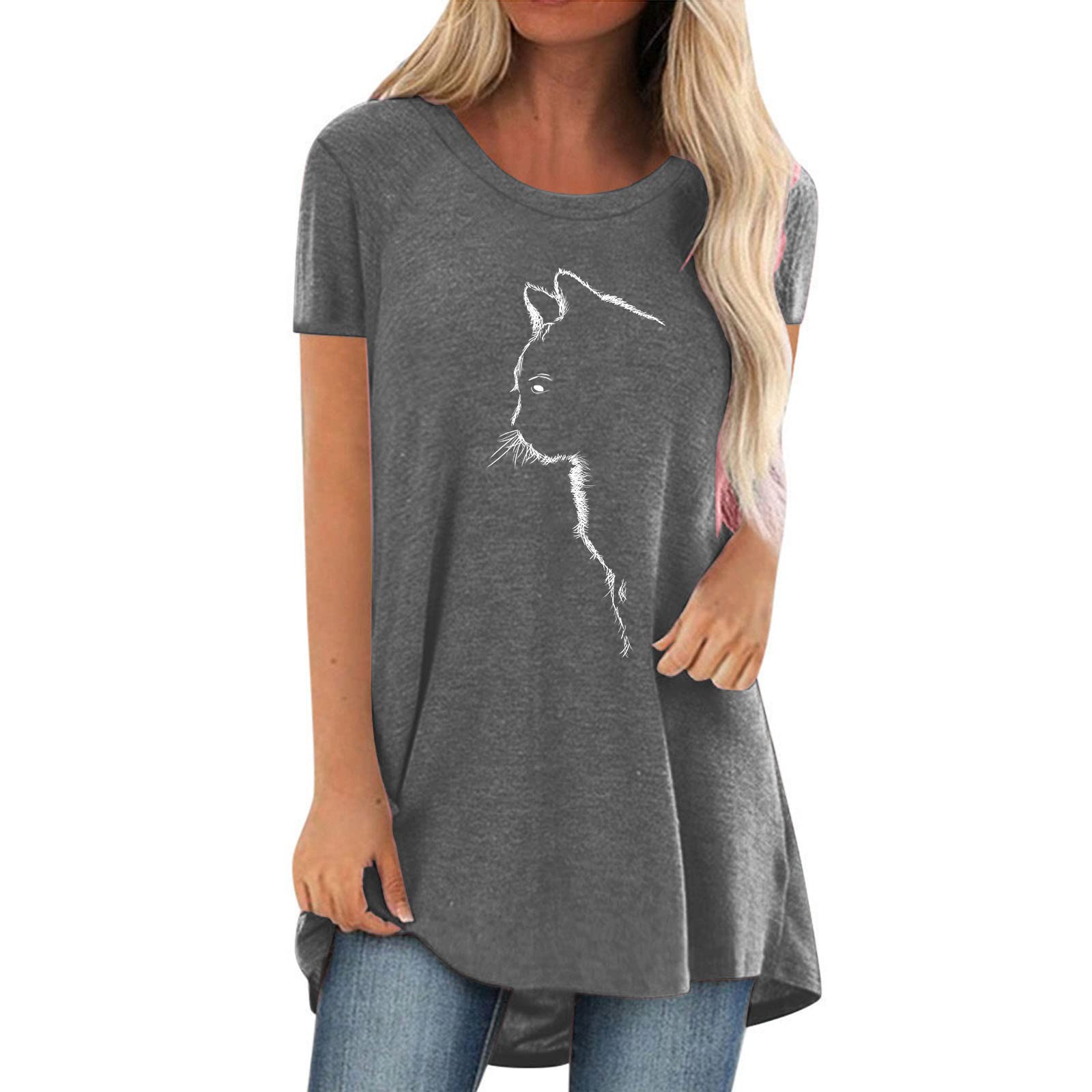 Women's Casual T-Shirts - Summer Cute Printed Tee, Loose Fit Plus Size Short Sleeve Blouse, Comfy Sexy Tunic Top for Everyday Wear, Outing & Vacation