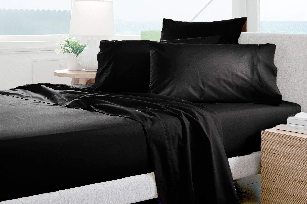 Premium 600 Thread Count Egyptian Cotton Bed Sheet Set - Super Soft 4-Piece Short Queen Size (Fits 10-12