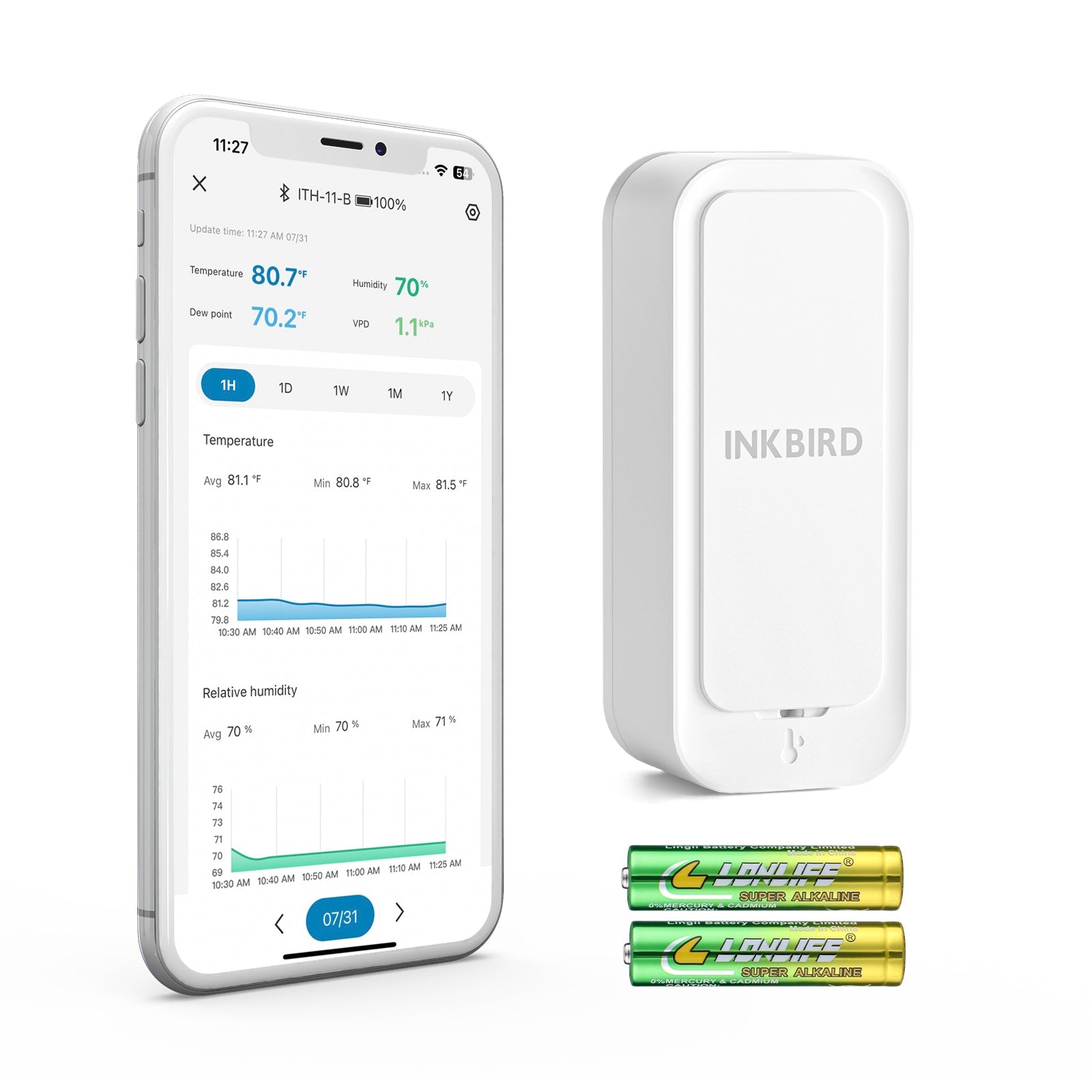 Bluetooth Hygrometer Thermometer ITH 11 B - Wireless Temperature & Humidity Monitor for Home, Greenhouse, Wine Cellar & Baby Room