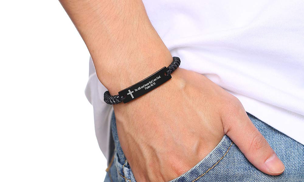 Religious Bible Verse Bracelet with Scripture Quotes - Inspirational Christian Faith Bracelet for Men & Women - Adjustable Stainless Steel Cord - Encouraging ID Bracelet - Perfect Customized Gift for Church, Bible Study & Daily Faith Encouragement