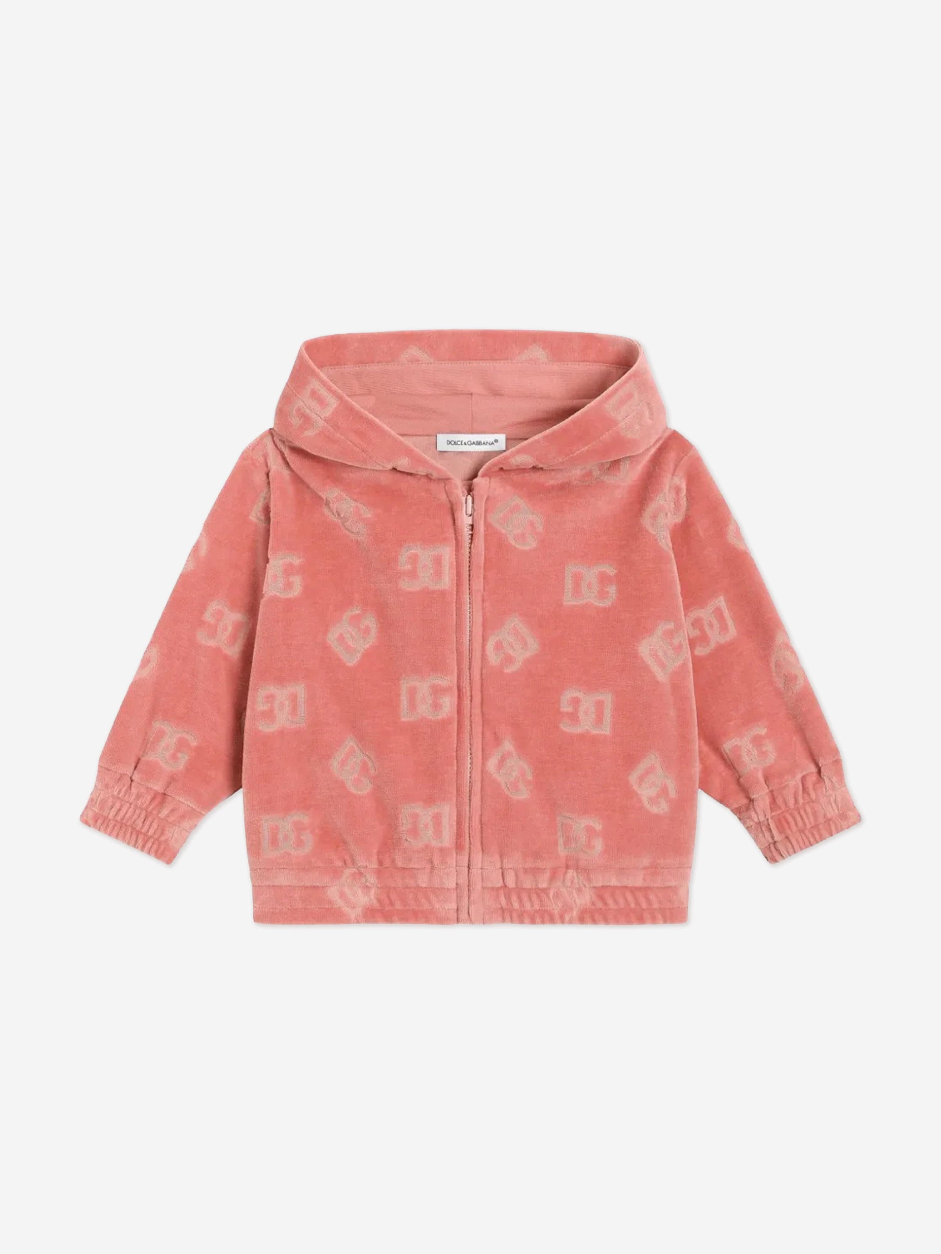 Baby Girls Jacquard Logo Zip Up Hoodie - Soft Pink Pullover for Toddlers & Infants | Perfect for Playdates, Daycare & Outdoor Adventures