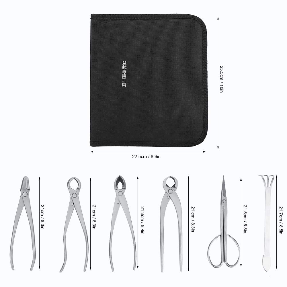Premium 6-Piece Stainless Steel Bonsai Tool Kit - Professional Gardening Scissors & Trimming Set with Storage Bag - Perfect for Bonsai Tree Care, Pruning, and Plant Maintenance - Ideal Gift for Gardeners & Bonsai Enthusiasts