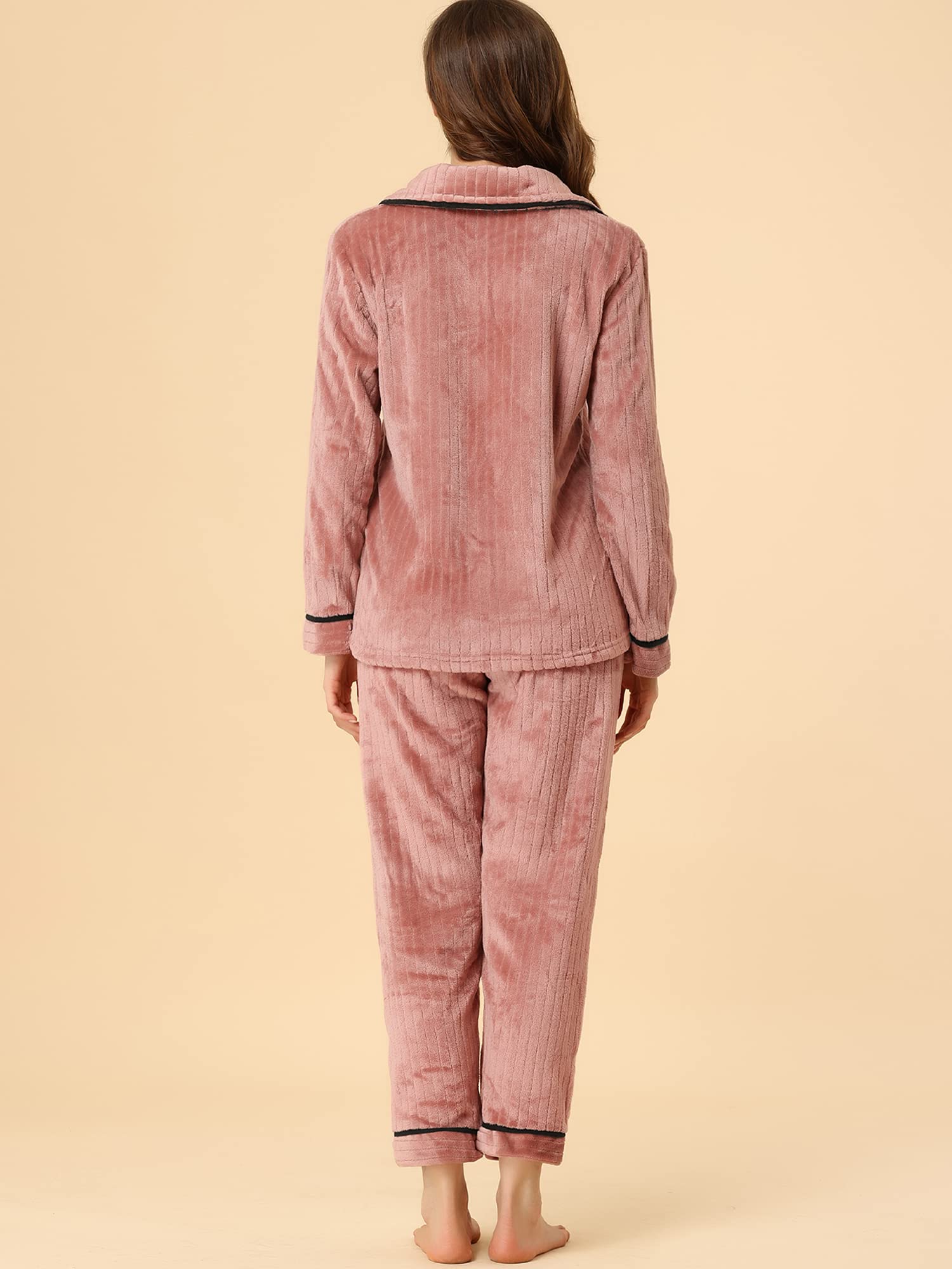 Allegra K Women's Flannel Pajama Set - Long Sleeve Button Down Sleepwear for Winter & Cozy Lounge Wear - Perfect for Cold Nights, Relaxing at Home and Holiday Gifts