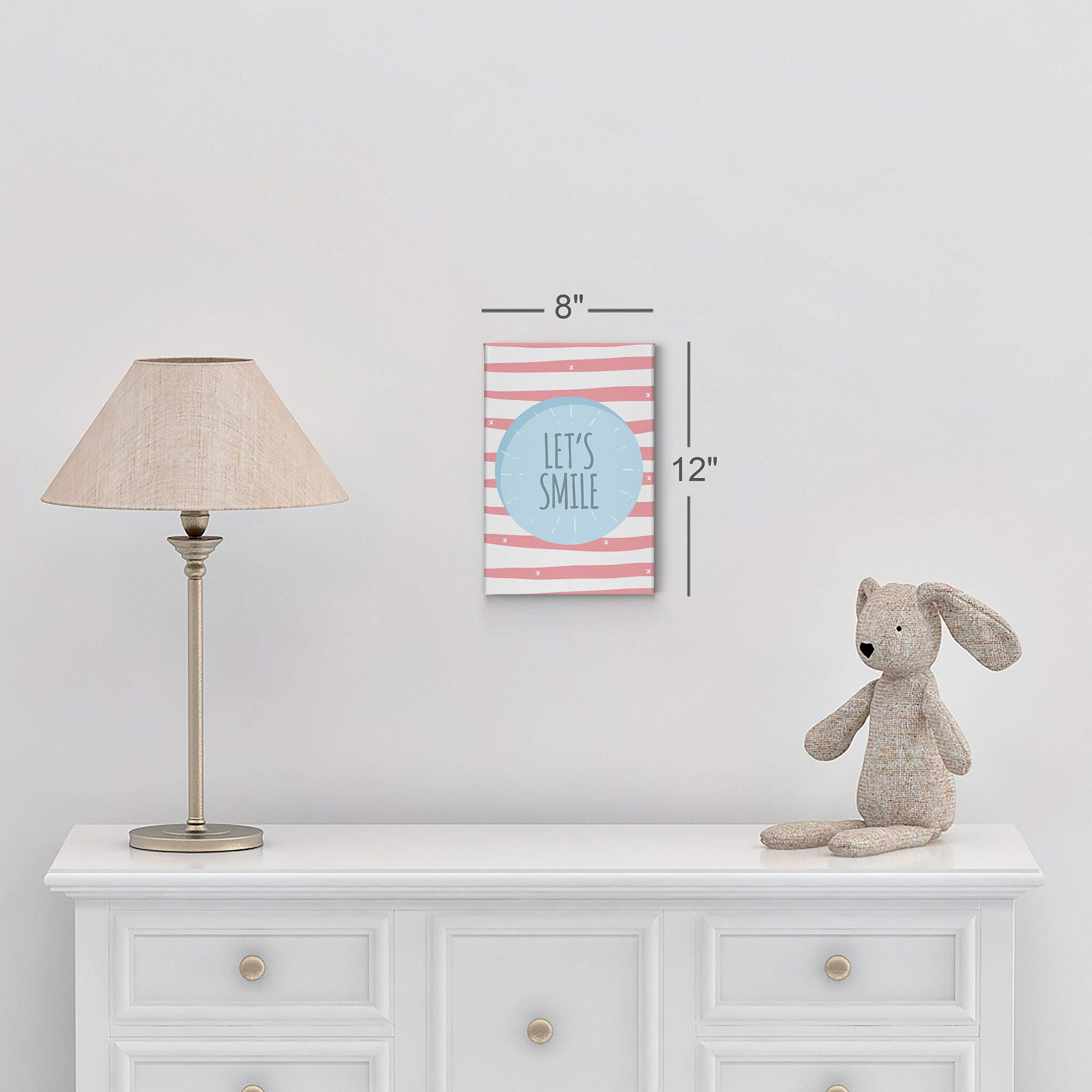 Smile Art Design Let's Smile Lettering Pink and White Canvas Print - Kids Room Decor, Nursery Wall Art, Baby Room Decoration - Ready to Hang 22x15 Inches - Made in USA - Perfect for Children's Bedrooms, Playrooms & Daycare Centers