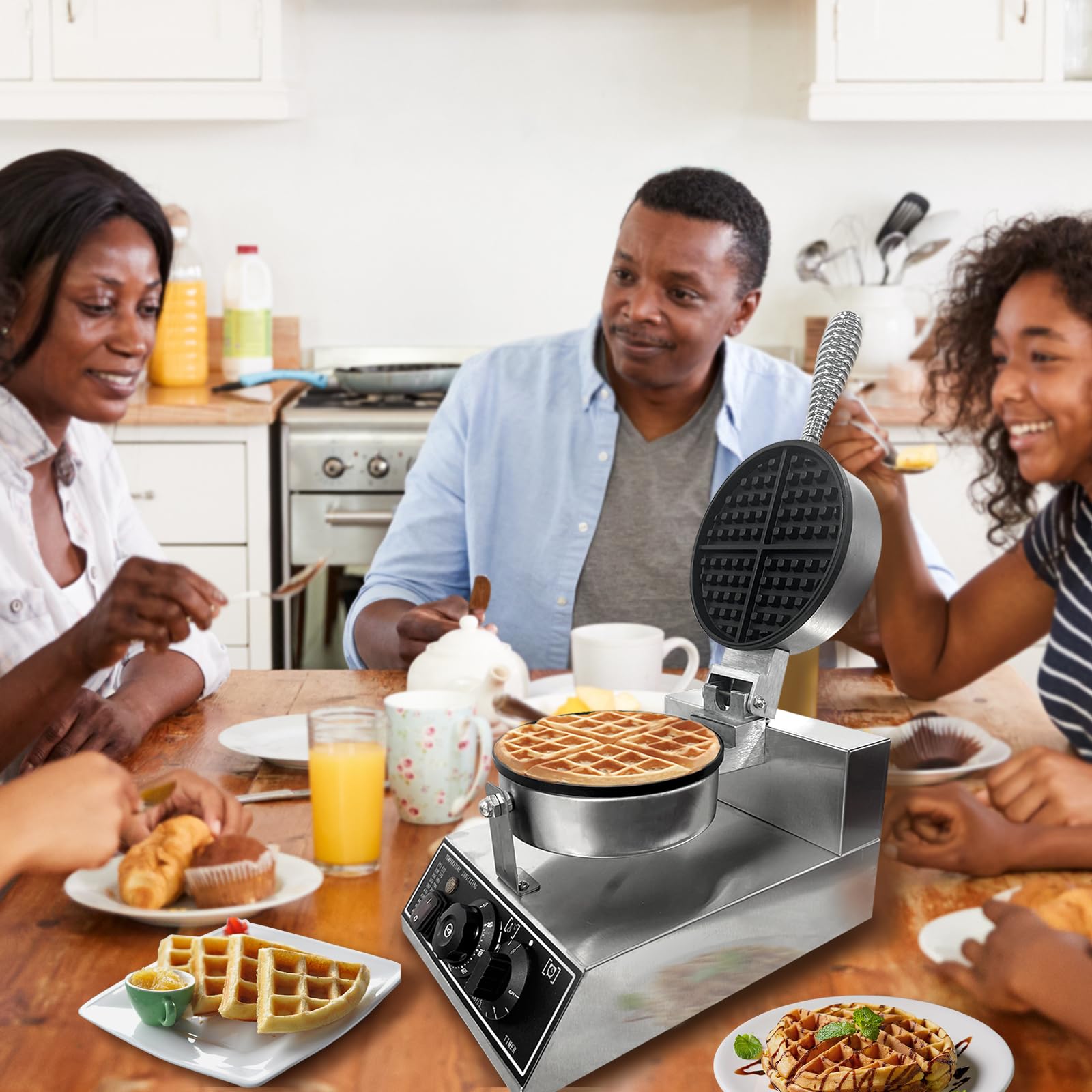 Commercial Waffle Maker Machine 1200W - 110V Stainless Steel Nonstick Waffle Iron for Home, Restaurant & Cafe - Perfect for Breakfast, Brunch & Dessert Making