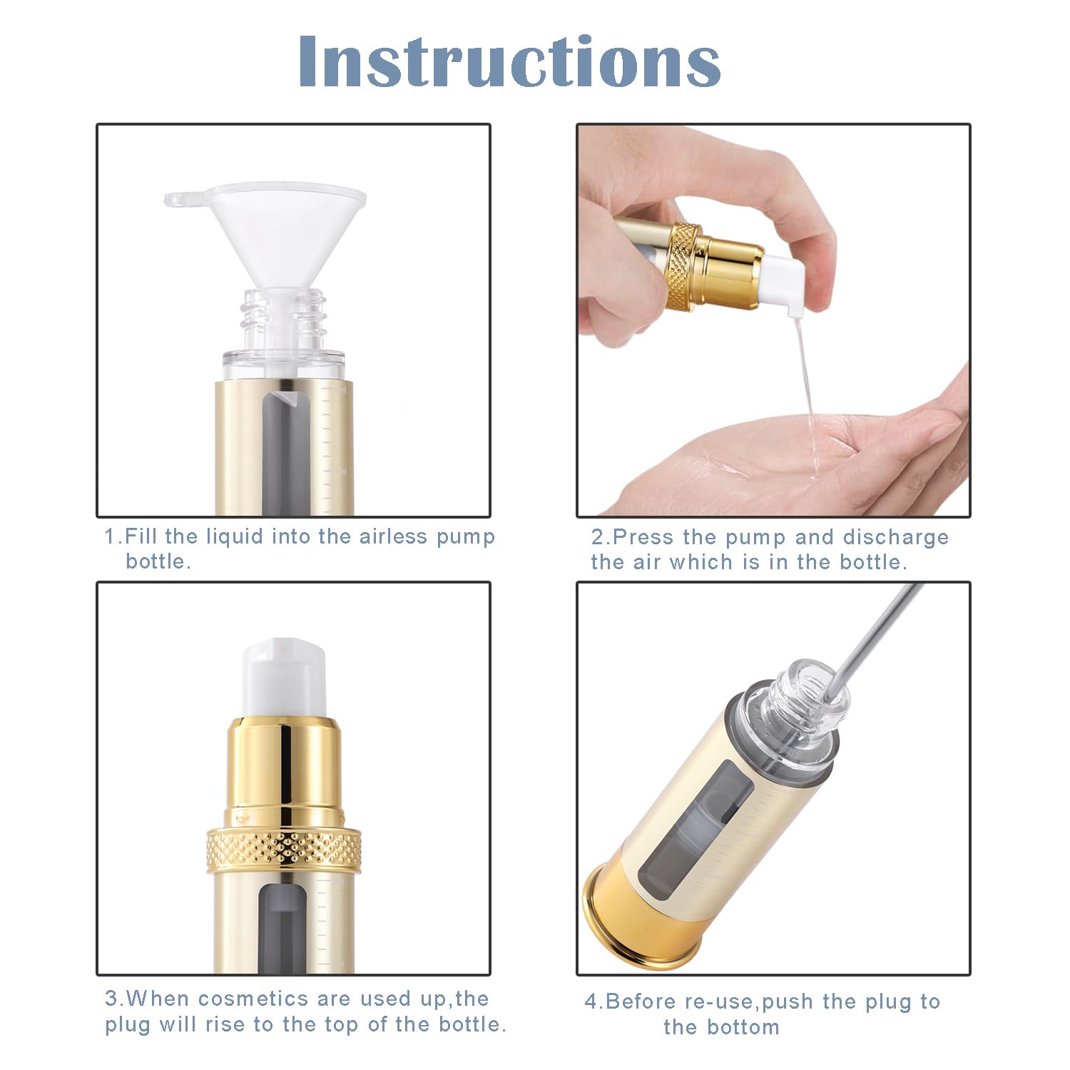 1/3 oz Airless Cosmetic Pump Bottles - Refillable Travel Toiletry Containers with Cosmetic Bag (10ml, Pack of 5) for Skincare, Lotion, Serum & Makeup | Perfect for Travel, Gym & Daily Use