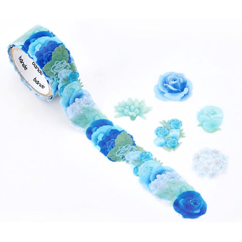 Beautiful Rose Bouquet Blue Washi Tape Roll - Decorative Japanese Paper Stickers for Scrapbooking, Journaling, DIY Crafts & Gift Wrapping