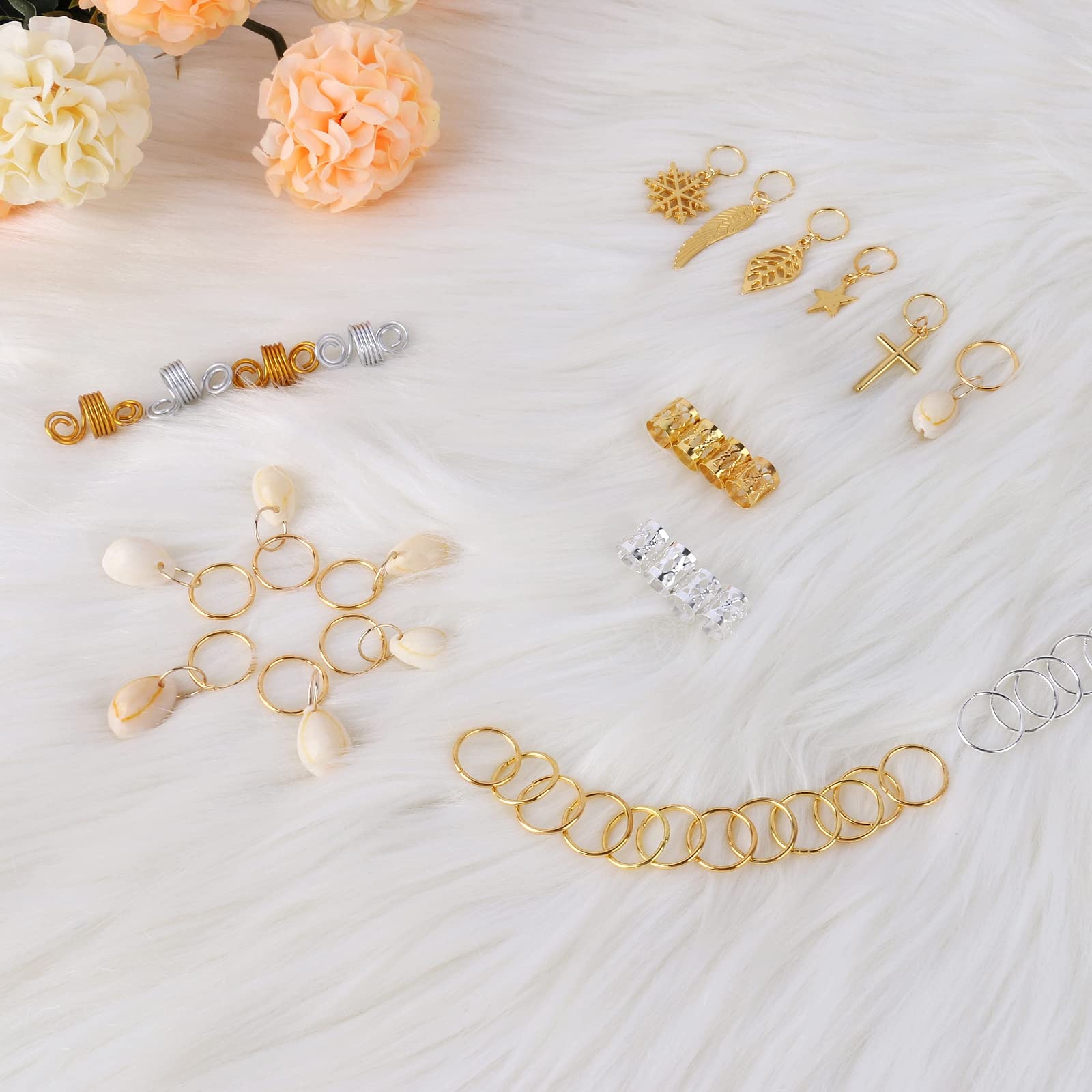 200PCS Hair Beads for Braiding - Gold & Silver Metal Hair Jewelry for Women & Girls - Dreadlock Accessories, Clips, Cuffs, Coils & Shells - Perfect for Braids, Locs, Beards & Hair Decorations (Great for Parties, Weddings & Everyday Styling)