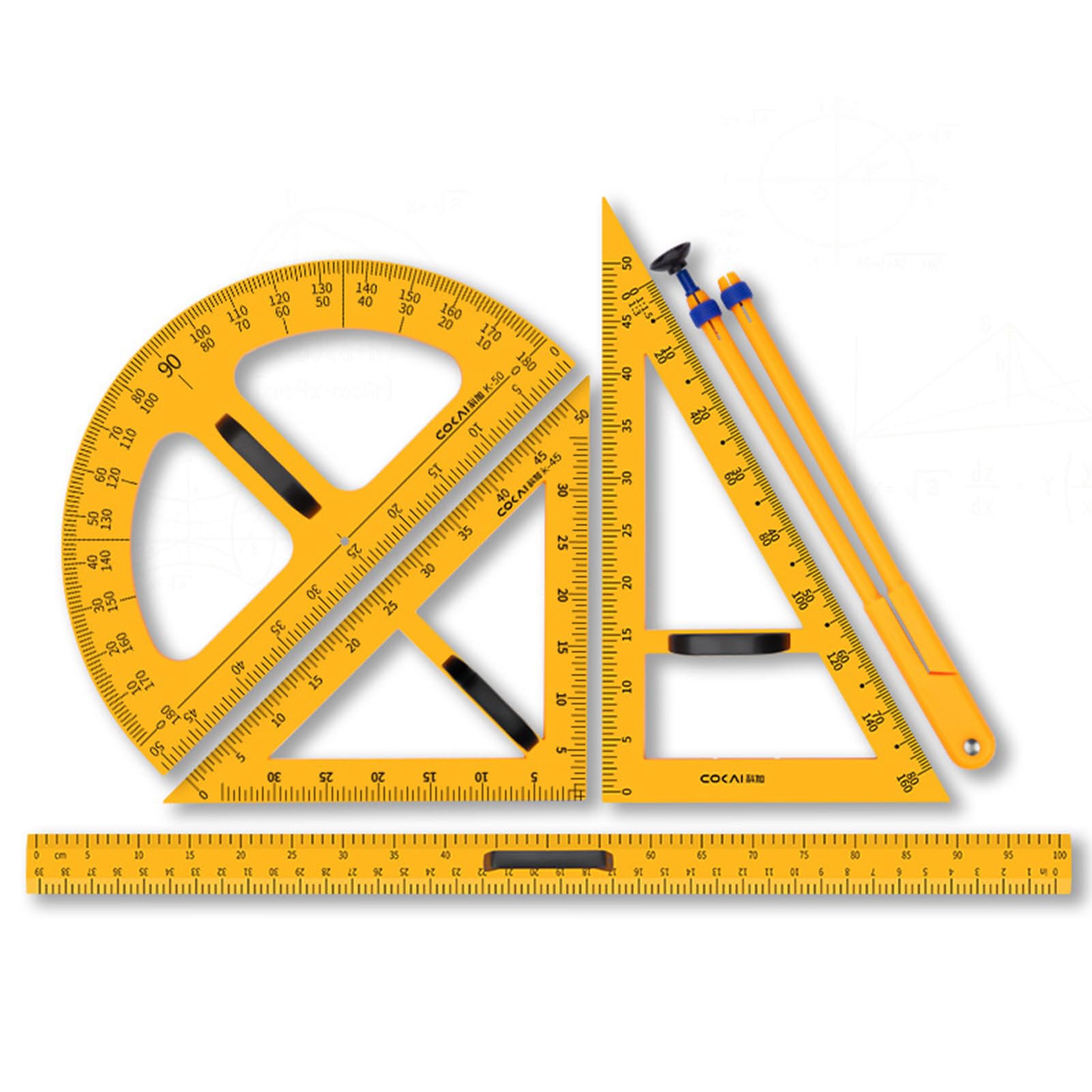 Magnetic Whiteboard Math Geometry Tool Set - Compass, Protractor, 2 Triangle Rulers for Classroom & Home Learning - Strong Magnet for Easy Blackboard Attachment - Perfect for Teachers & Students