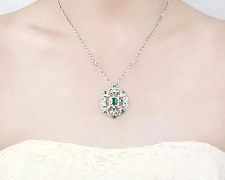 5x6.5mm Emerald & Diamond 18K White Gold Engagement Pendant Necklace for Women - Perfect for Weddings, Anniversaries & Romantic Gifts