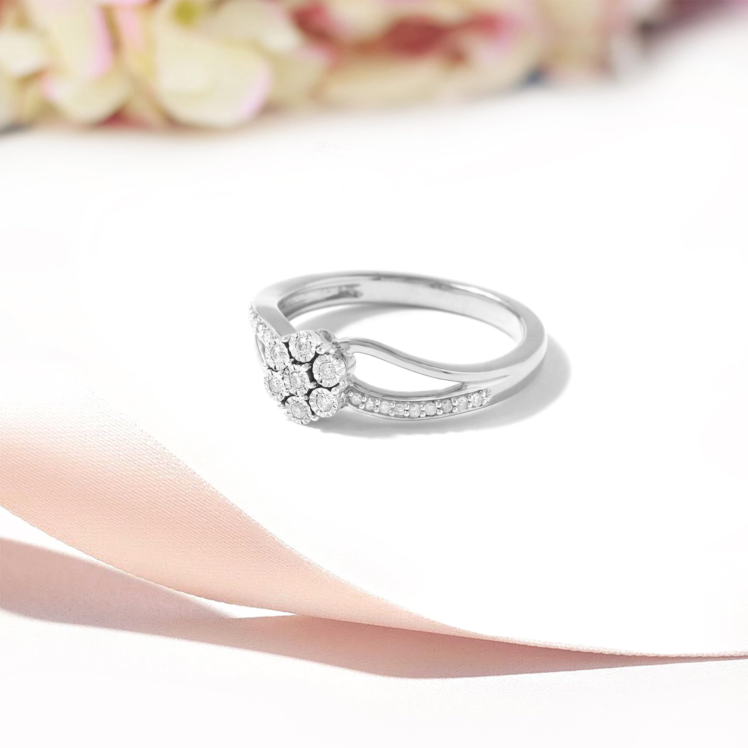 DZON Sterling Silver 1/10 CT TDW Diamond Promise Ring for Women - Perfect for Anniversaries, Engagements & Romantic Gifts