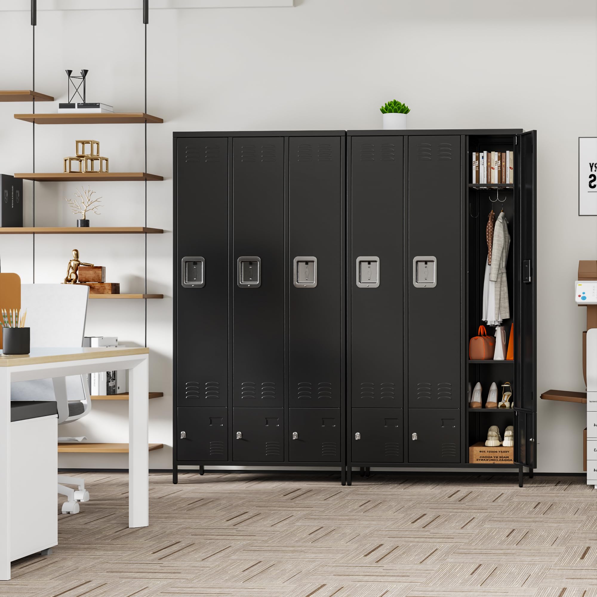 Aobabo 6-Door Metal Storage Locker Cabinet with Combination Lock - 72 Inch Tall Black Office Locker for Employee Storage, Home Office, Gym & School Use - Easy Assembly Required - Perfect for Workplace Organization, Sports Equipment Storage & School Changing Rooms