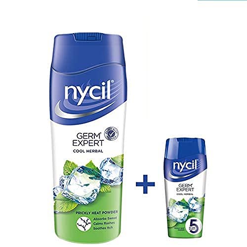 Nycil Germ Expert Prickly Heat Powder 150gm + 50gm - Cool Herbal Fragrance | Talcum Powder for Sweat & Body Odor | Summer Comfort & Skin Protection for Men & Women