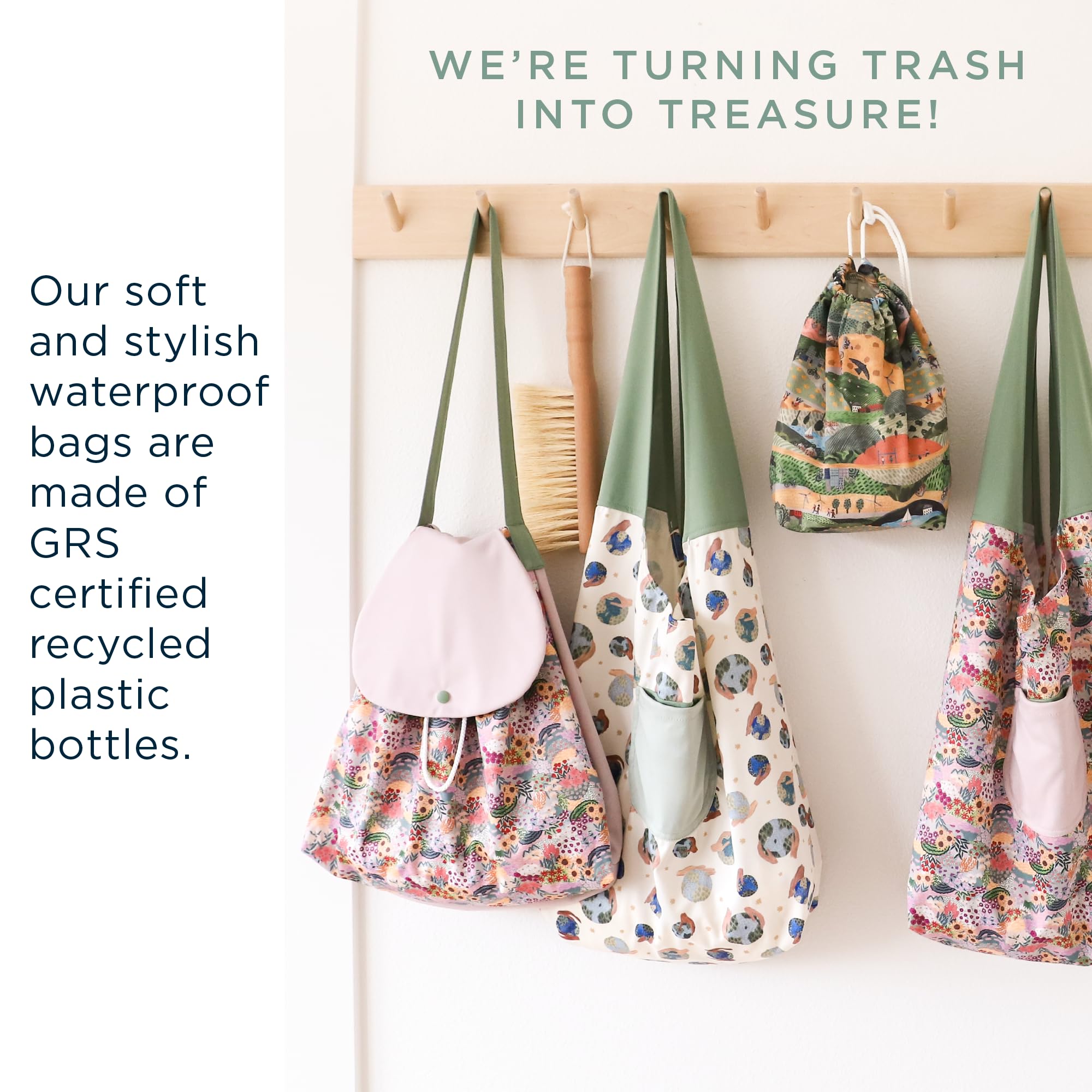 Waterproof Wet Dry Bags (Pack of 2) - Reusable Cloth Diaper Storage, Baby Essentials Organizer, Swim & Gym Bag for Toiletries, Snacks & Messy Items - Perfect for Daycare, Travel & Outdoor Activities - Fantastic Fungi & Forest Print