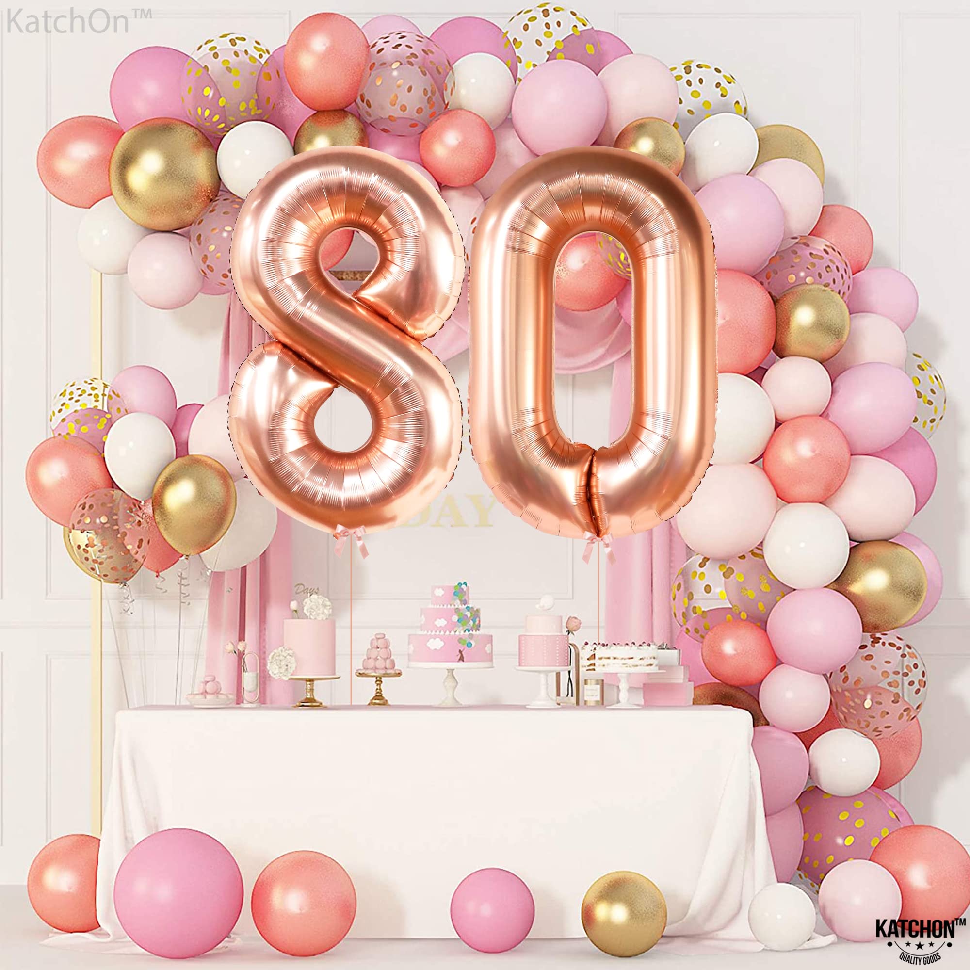 KatchOn 40 Inch Rose Gold 80 Balloon Numbers - Giant 80th Birthday Balloons for Women | Elegant Rose Gold Party Decorations | Perfect for 80th Birthday Celebrations, Anniversaries & Milestone Events