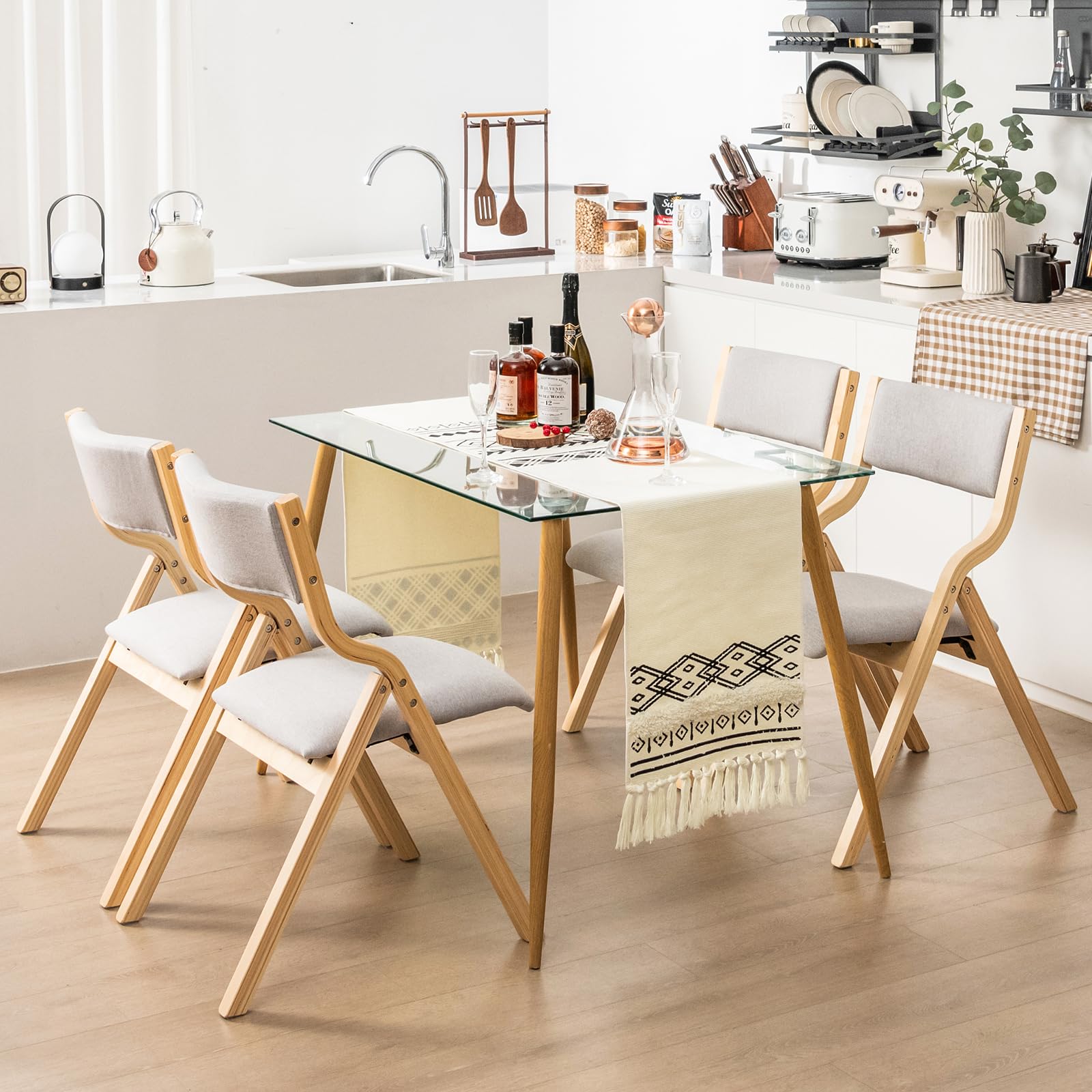 Giantex No Assembly Folding Dining Chairs Set of 2 - Comfortable Kitchen Chairs with Linen Padded Seats, Space-Saving & Easy Storage - Ideal for Home, Events, Parties, and Small Spaces
