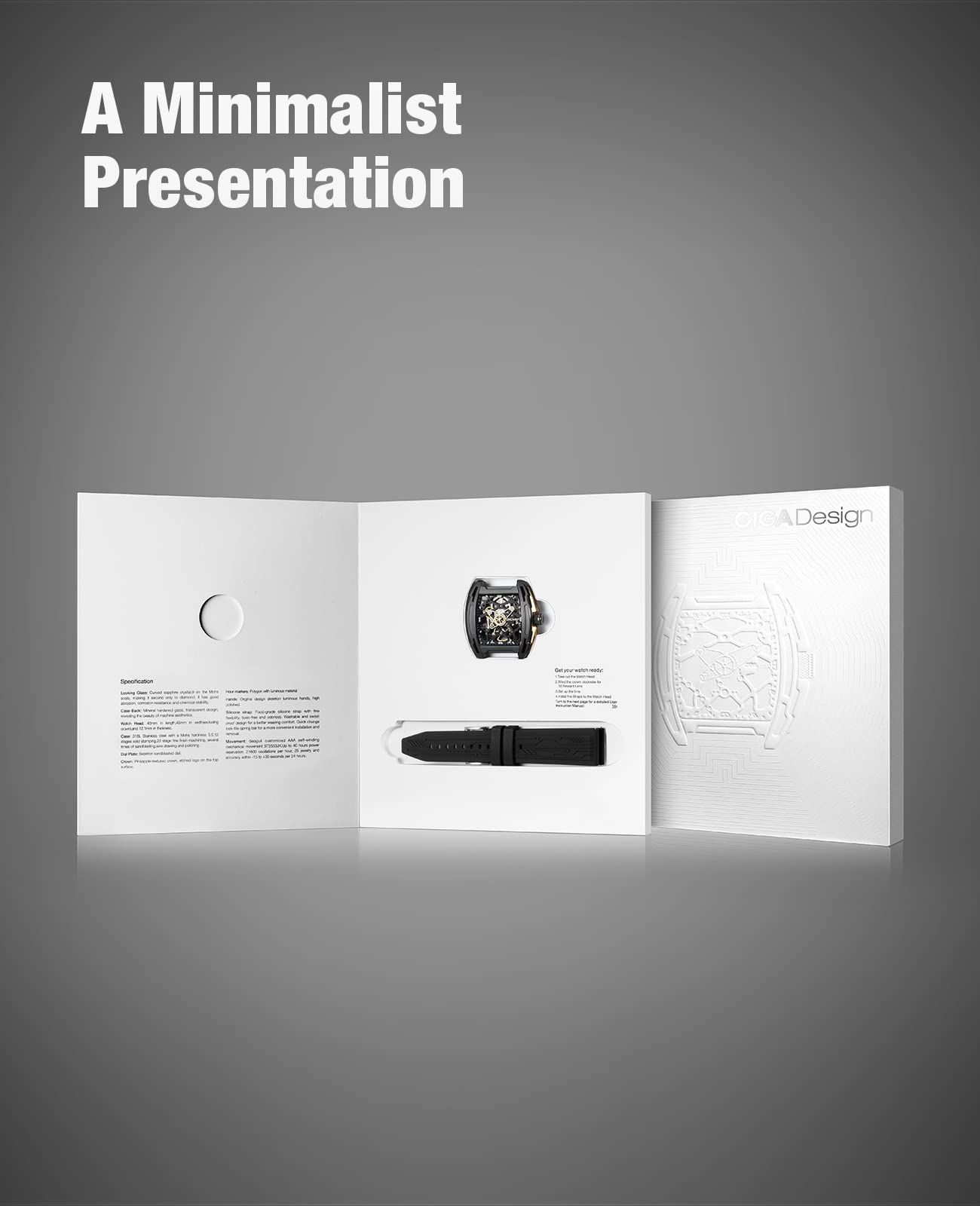 CIGA Design Z Series Automatic Skeleton Mechanical Watch for Men & Women - Luxury Tonneau Case with Leather & Silicone Strap, Stainless Steel Business Dress Waterproof Timepiece - Perfect for Office, Formal Events & Gift Giving