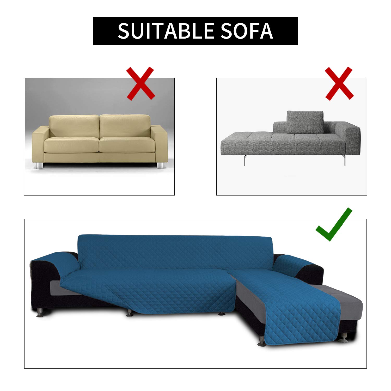 Reversible L-Shaped Sofa Slipcover for Sectional Couch & Chaise Lounge - Large Peacock Blue Furniture Protector Cover | Pet-Friendly, Durable & Easy to Clean | Perfect for Living Room, Family Room & Pet Owners