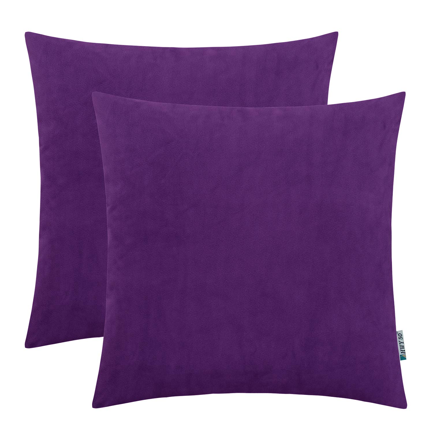 HWY 50 Purple Velvet Throw Pillow Covers Set of 2 - 20x20 Inch Soft Square Decorative Cushion Cases for Sofa, Couch, Living Room & Bedroom - Cozy Home Decor Accent for Relaxation and Stylish Interior Design