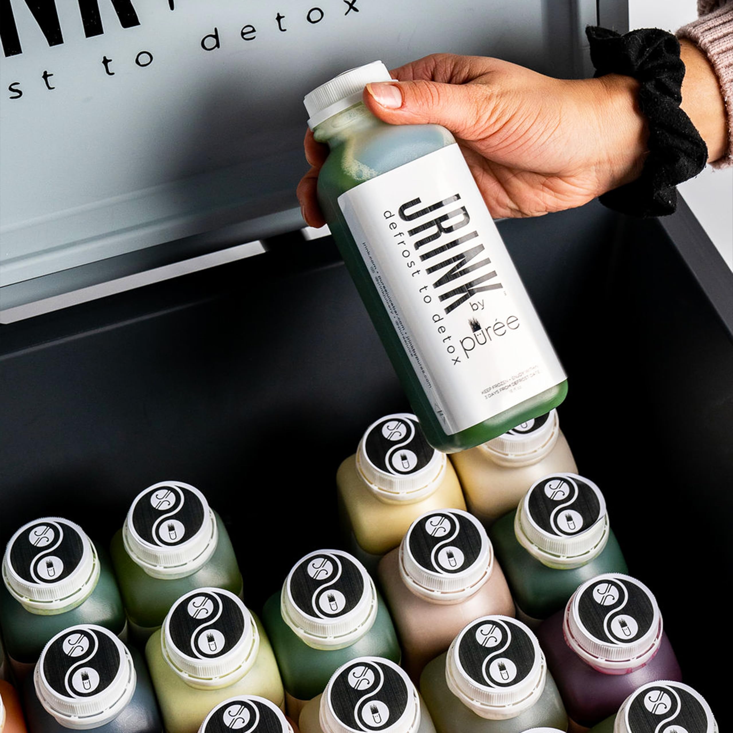 JRINK by Purée Super Green Juice - Cold Pressed Organic Juice with 100% Raw Fruits & Vegetables, No Preservatives, 16oz (12-Pack HDPE Bottles) - Boost Energy & Detox for Healthy Lifestyle