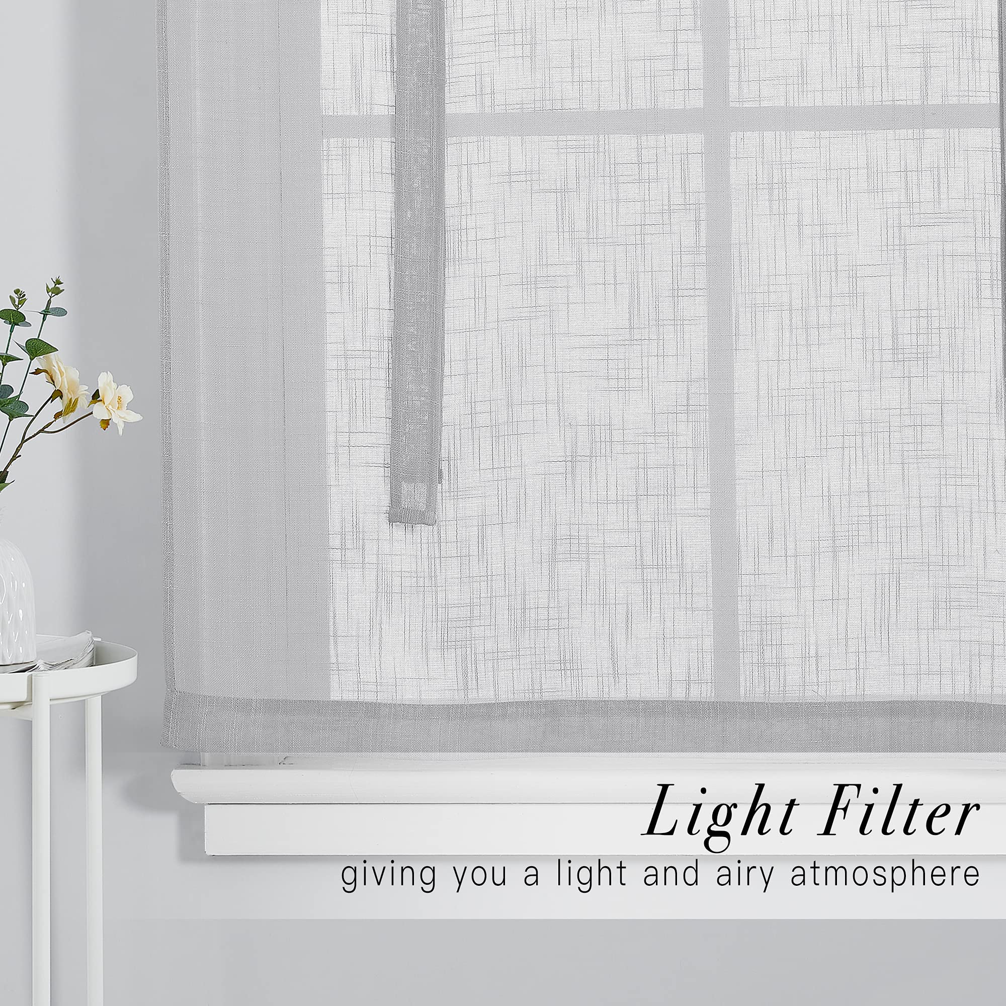 PONY DANCE Light Filtering Sheer Bathroom Curtains - Adjustable Tie-Up Roman Shades for Small Windows (42