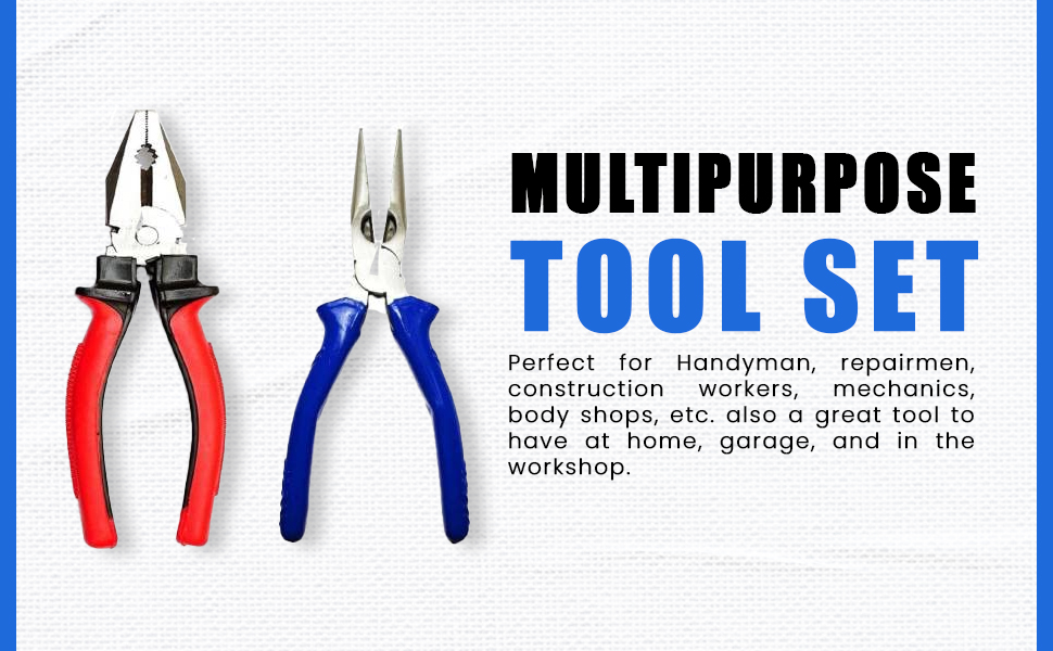 SKY BLUE Enterprises Professional Nose Combo Pliers Set - 2-Piece Multi-Purpose Cutting & Electrical Work Pliers for Home, DIY, and Professional Use | Durable & Ergonomic Hand Tools for Wiring, Crafting, and Repairs