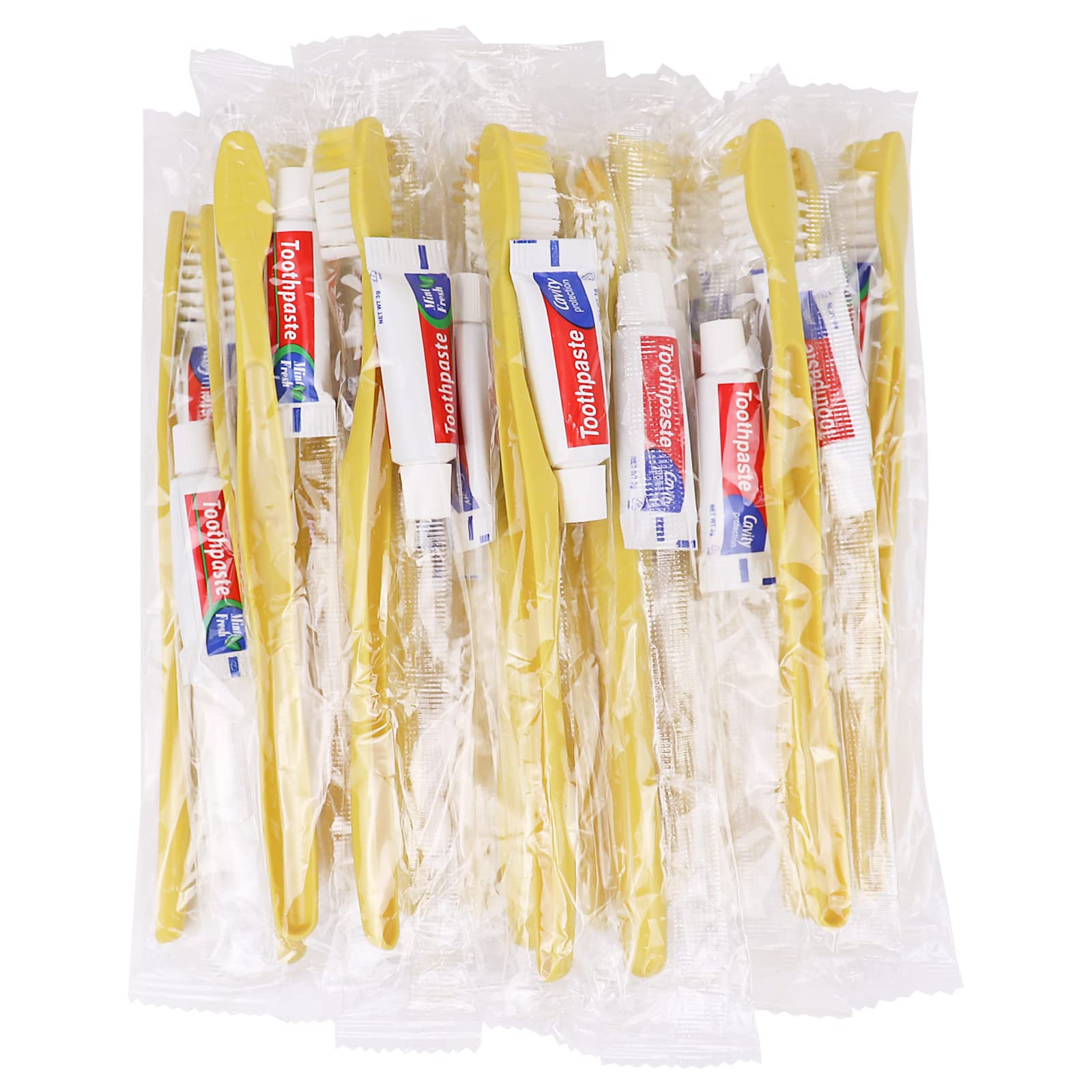 300 Pack Disposable Toothbrushes with Toothpaste - Individually Wrapped Yellow Hollow Travel Toothbrushes Kit for Travel, Hotels, Nursing Homes & Charity Donations | Bulk Oral Hygiene Essentials for On-the-Go, Emergency Kits & Homeless Shelters