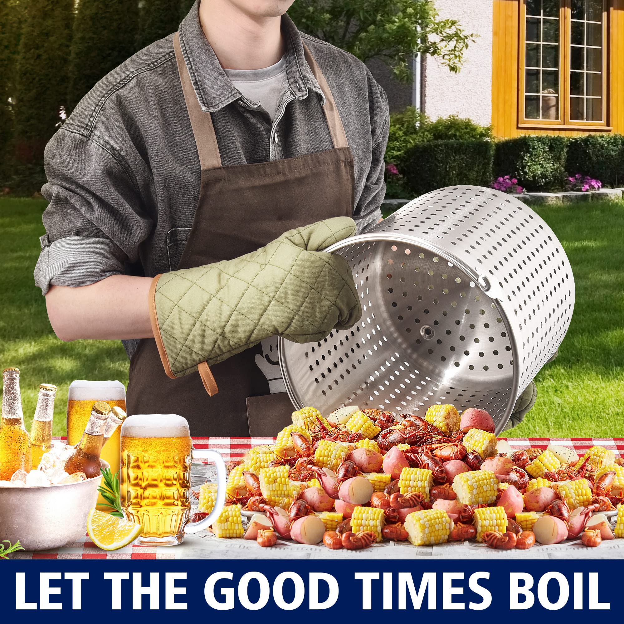 **ARC 52QT Stainless Steel Turkey Fryer Pot with Propane Burner Kit – Outdoor Cooking, Seafood Boil, Crawfish Boil, Home Brewing & Tamale Steamer – Includes Basket & Steamer Rack – Perfect for Backyard BBQs, Camping & Large Gatherings**
