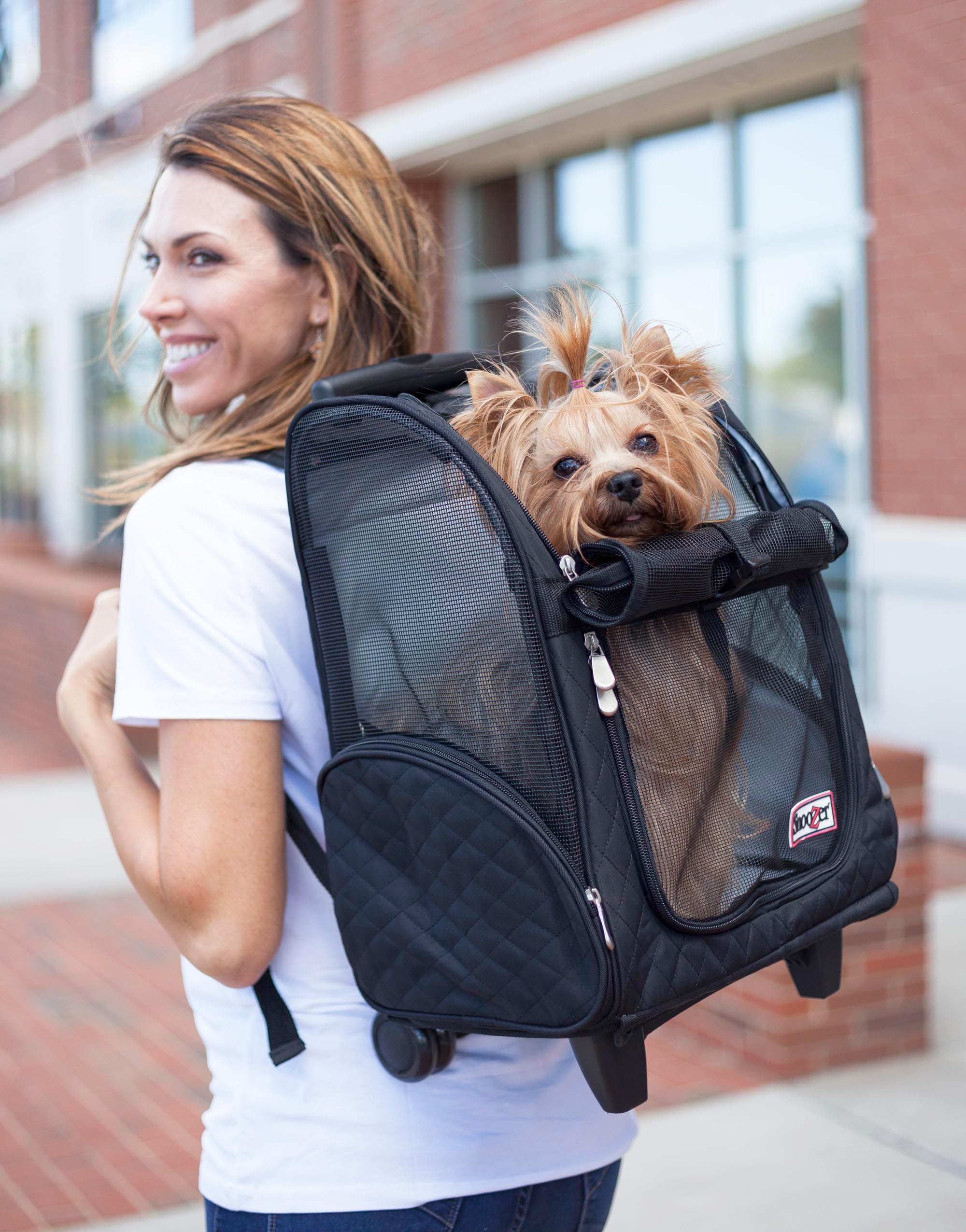 Snoozer 4-in-1 Roll Around Travel Dog Carrier Backpack - Convertible Pet Stroller & Travel Bag for Cats & Dogs Up to 30 Lbs (Large, Black & Grey) - Perfect for Air Travel, Road Trips & Outdoor Adventures