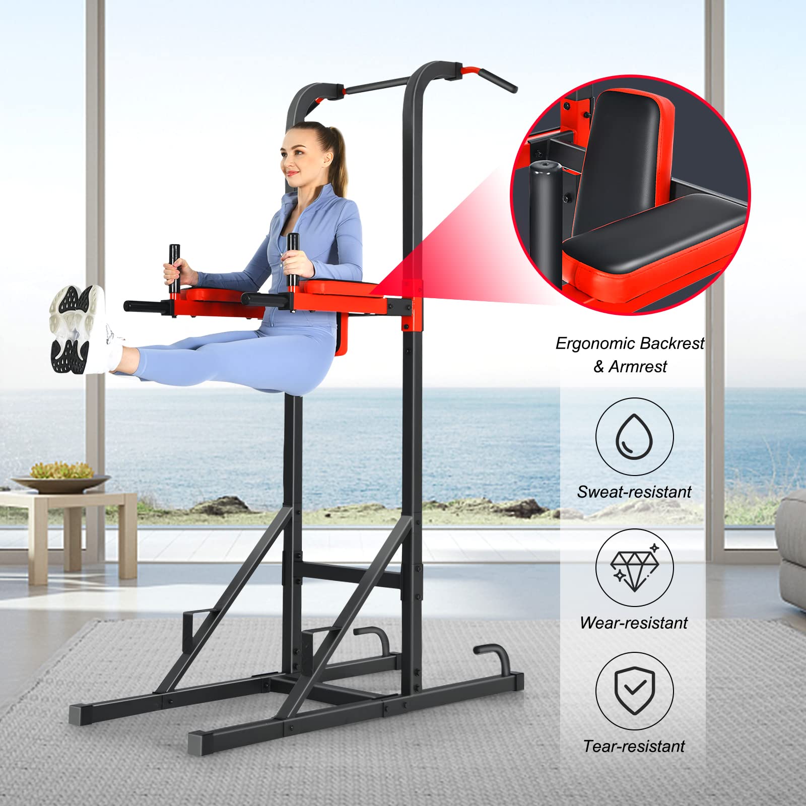 GYMAX Heavy-Duty Power Tower - Multi-Function Pull Up Bar Stand for Pull-ups, Push-ups, Dips, Leg Raises & Strength Training | Home Gym Equipment for Full-Body Workout | Perfect for Home Gym, Garage & Fitness Enthusiasts
