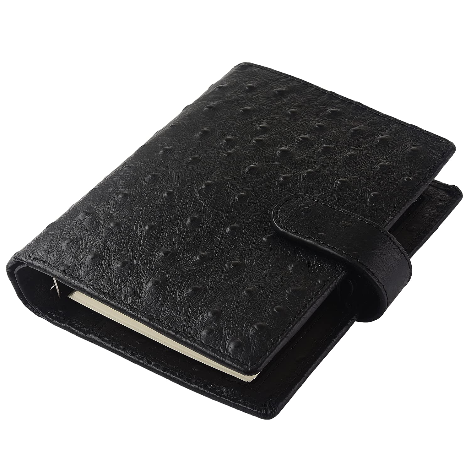 7Felicity Budget Binder - Premium Leather 6-Ring Planner Organizer with Ostrich Pattern (Black) | Perfect for Financial Planning, Bill Tracking & Daily Scheduling | Ideal for Office, School & Home Use
