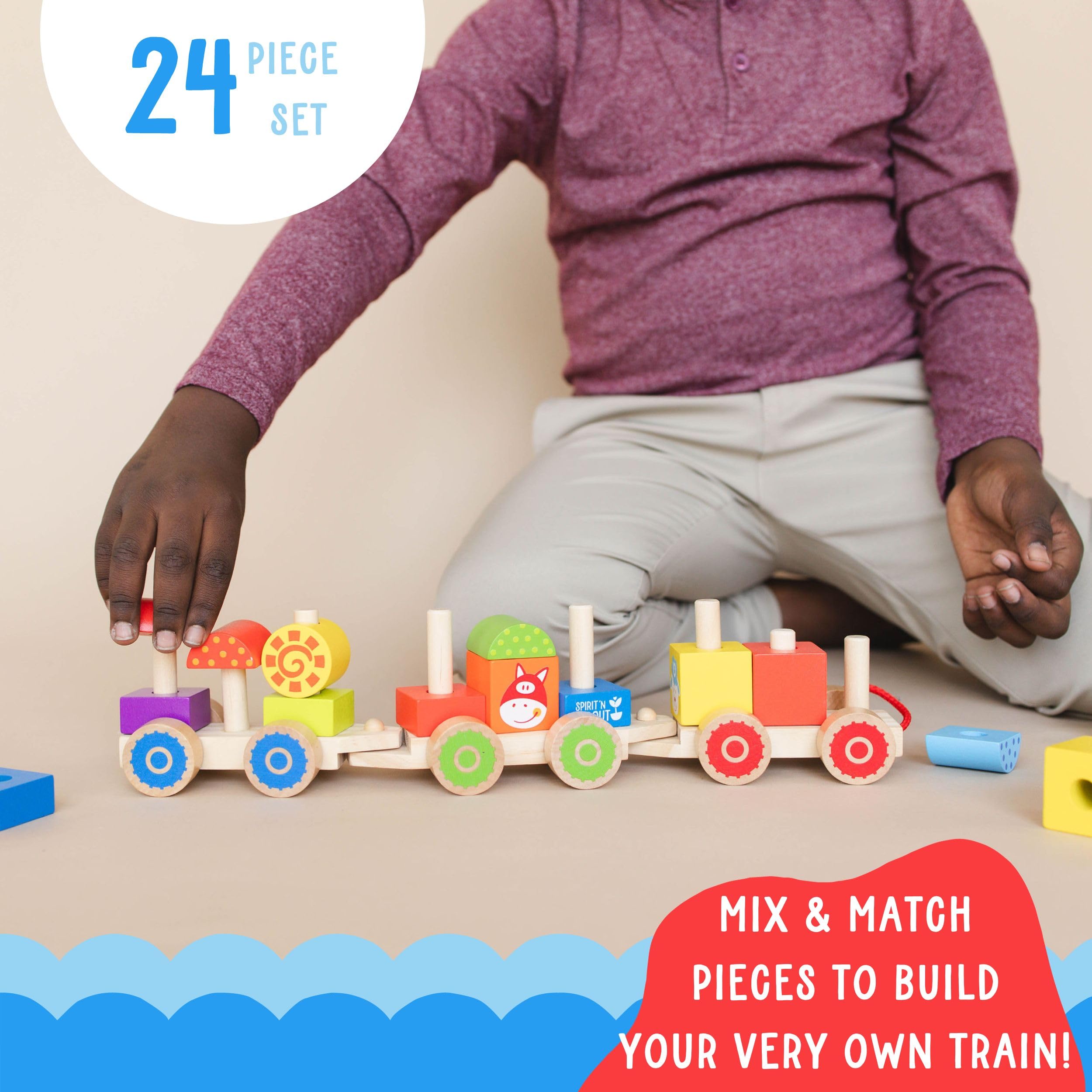 23-Piece Farm Wooden Train Set for Toddlers Ages 2-4 - Stacking & Pull Toy for Early Learning - Montessori-Inspired Walking Toy for 1-3 Year Olds - Perfect for Playtime, Birthday Gifts & Preschool Education
