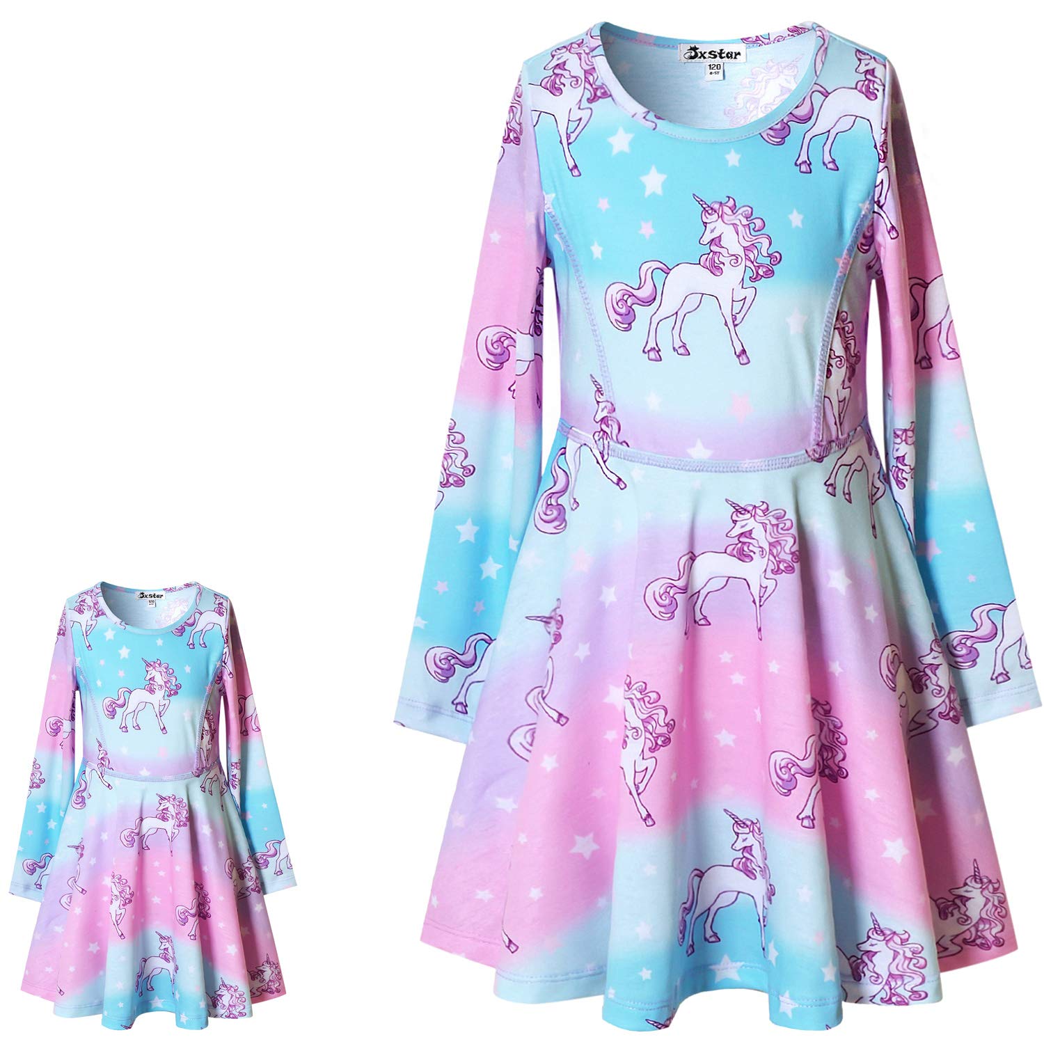 **Jxstar Girls & Doll Matching Unicorn Mermaid Dresses - Long Sleeve Outfits for Kids & Dolls - Perfect for Birthday Parties, Halloween, and Dress-Up Play**