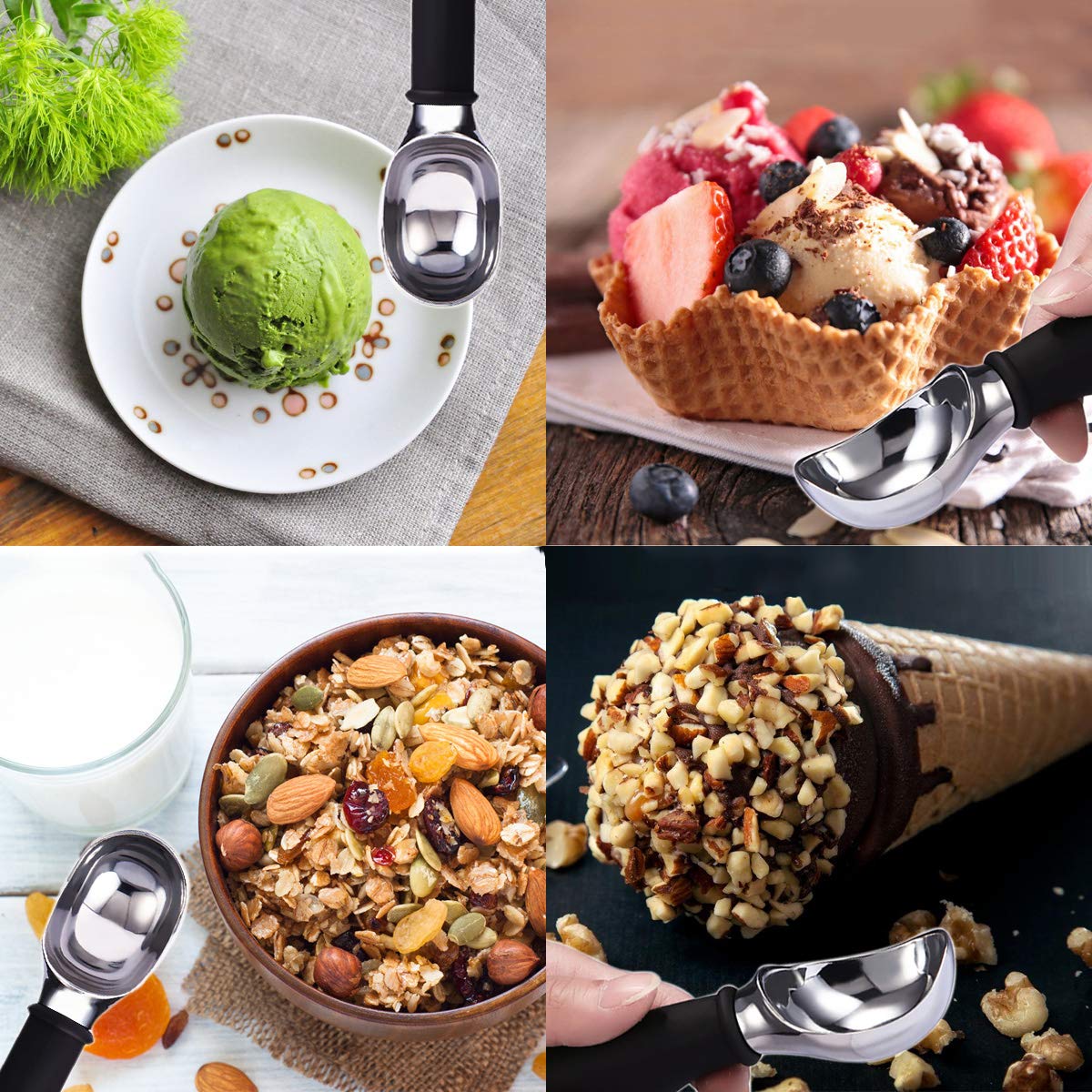 Premium Ice Cream Scoop with Comfortable Silicone Non-Slip Grip - Ergonomic Handle for Easy Ice Cream, Cookie Dough & Pie Serving - Dishwasher Safe Kitchen Tool (Black) - Perfect for Home Kitchens, Ice Cream Shops & Baking Enthusiasts