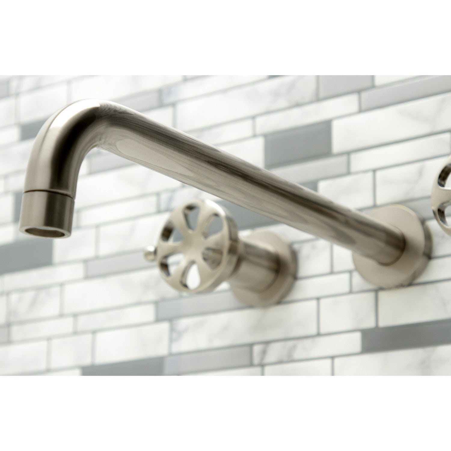 Belknap KS8048RX Brushed Nickel Roman Tub Faucet - Two Handle 3 Hole Wall Mount Bathroom Fixture for Spa, Luxury Bathrooms & Master Suites