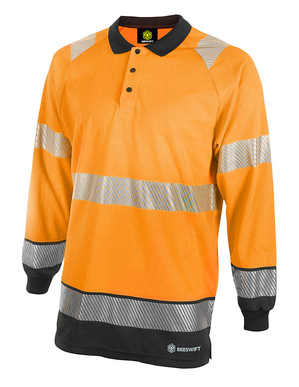 Deltic Hi-Vis Two-Tone Long Sleeve Polo Shirt - High Visibility Workwear for Construction & Safety Professionals