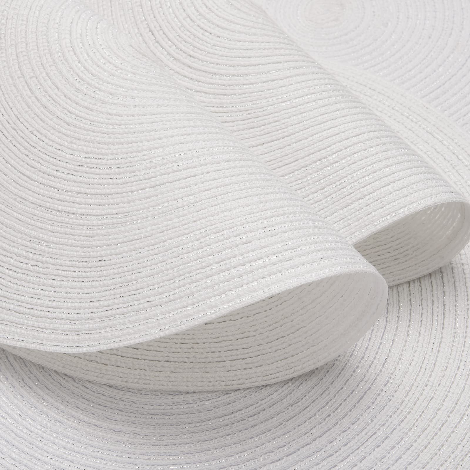 FunWheat Round Placemats Set of 6 - 15 Inch Washable Non-Slip Table Mats for Dining - Wedding Party Decor (White Silver) | Perfect for Everyday Meals, Dinner Parties & Special Occasions