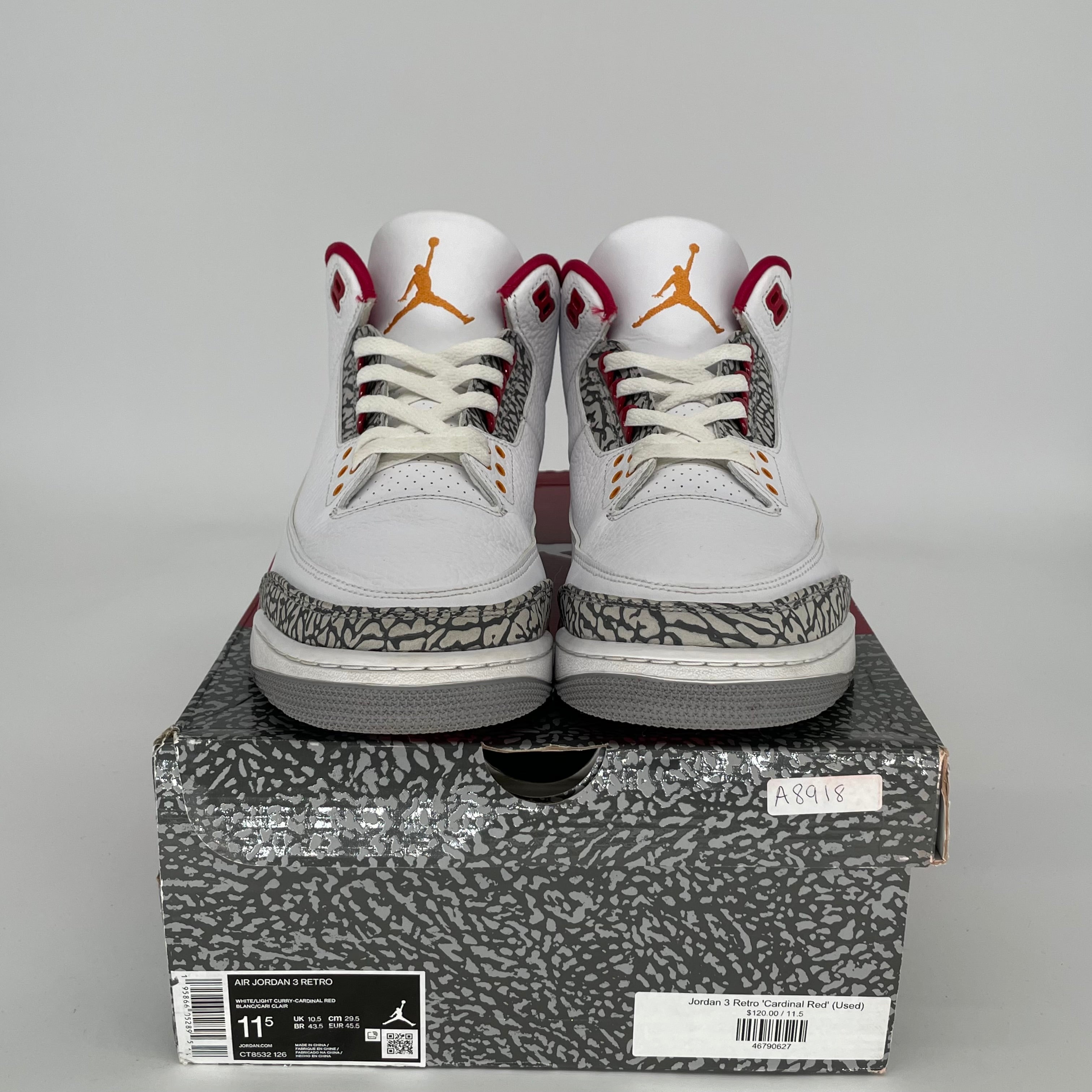 AIR JORDAN 3 CARDINAL Men's Basketball Shoes Size 11.5 - White/Red Colorway CT8532-126 | Retro Sneakers for Casual Wear, Street Style & Basketball Games