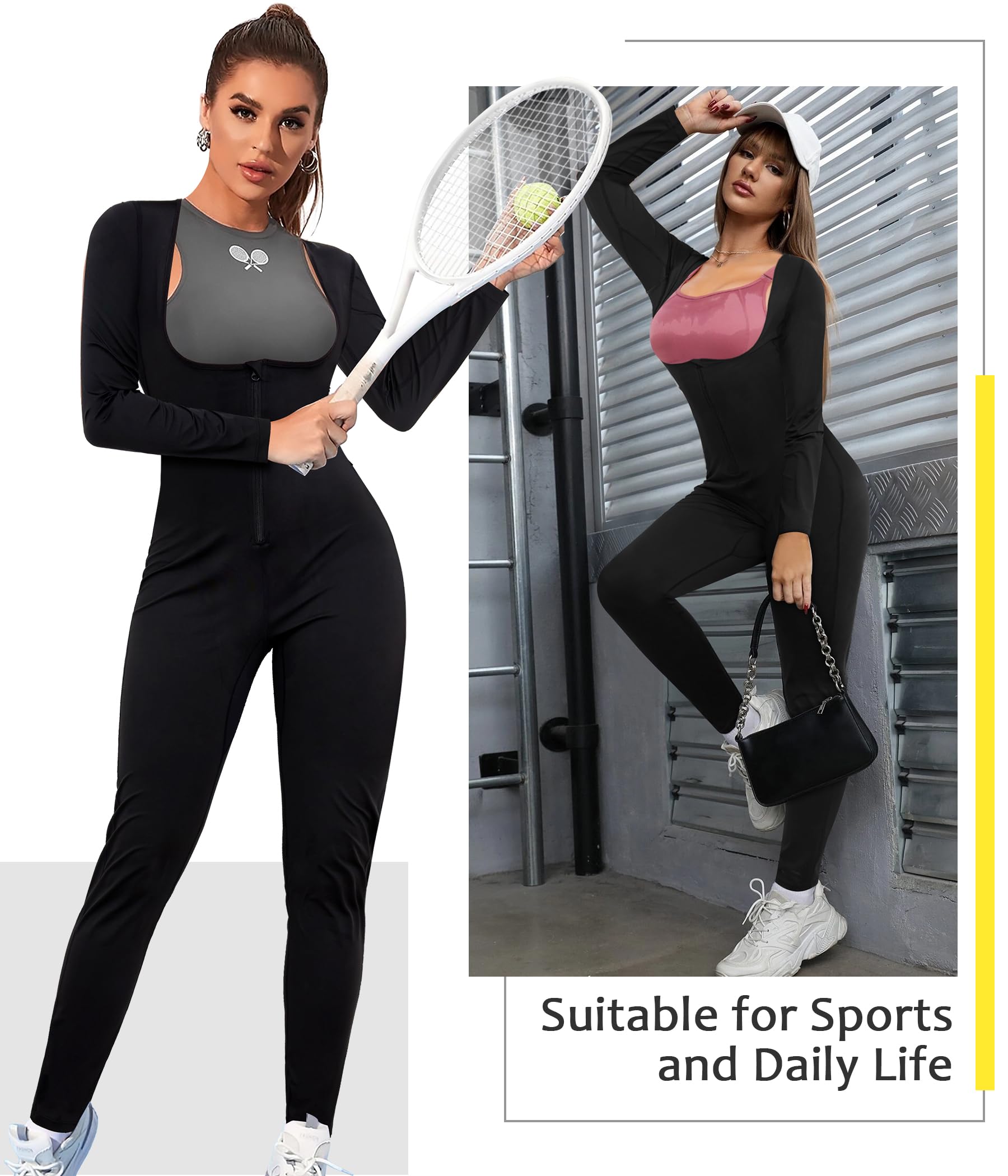 Junlan Full Body Sauna Suit for Women - Waist Trainer Sweat Jumpsuit for Belly Fat Burning & Workout - Ideal for Gym, Running & Weight Loss