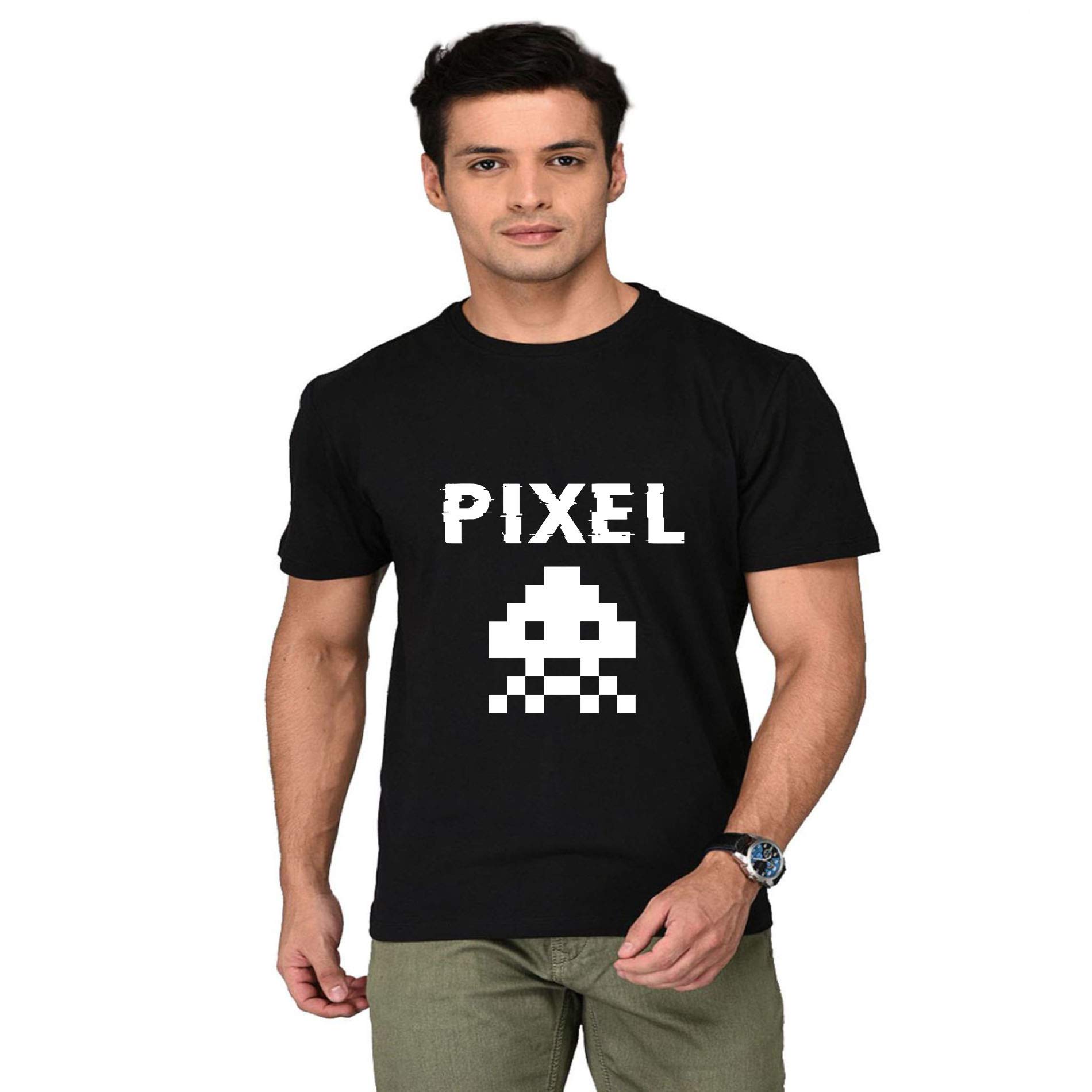 Space Invader Game Pixel Design Cotton T-Shirt for Men | Retro Gaming Tee | Casual Wear & Cosplay Outfit