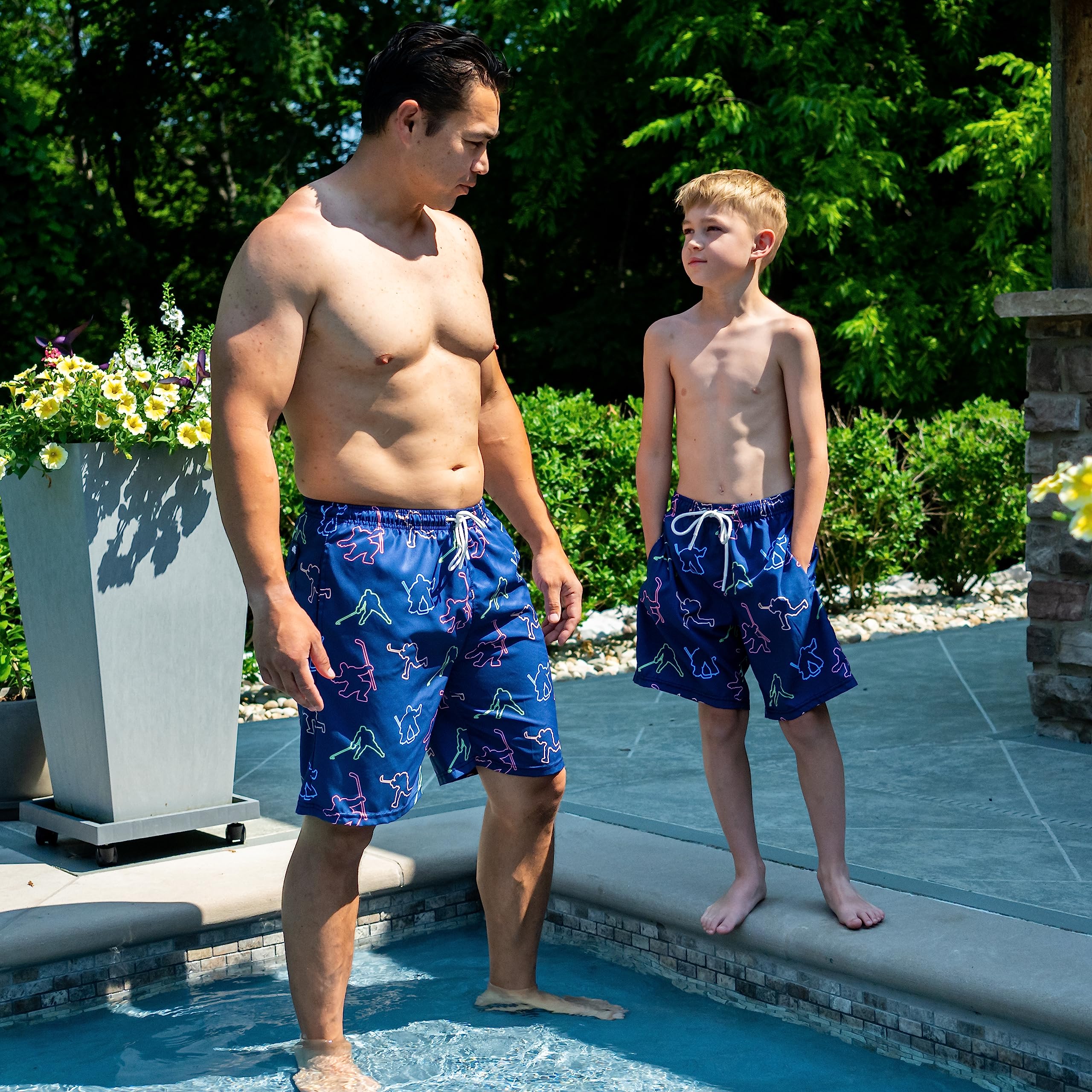 ChalkTalkSPORTS Hockey Swim Trunks for Men & Boys - Quick Dry Swim Board Shorts with Pockets - Youth & Adult Sizes (XS-XXL) - Perfect for Pool, Beach, Water Sports & Summer Activities