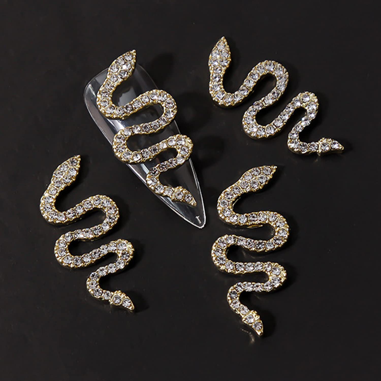 12pcs 3D Snake Nail Charms - Gold & Silver Alloy Nail Rhinestones for Acrylic Nails | Women's Nail Art Decorations | Perfect for Halloween, Gothic, or Party Nail Designs